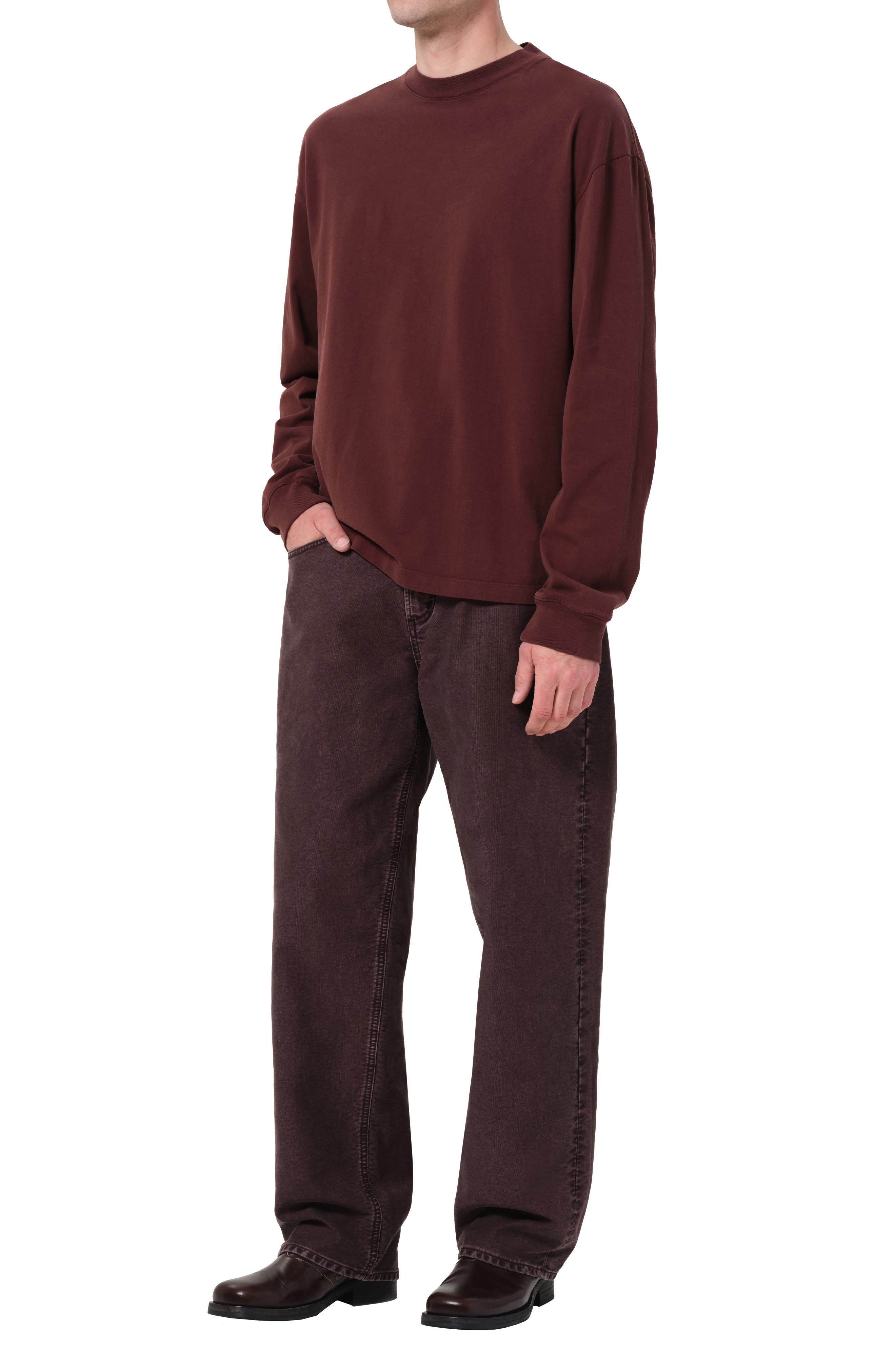 AGOLDE Asha Long Sleeve Cotton T-Shirt in Bitter Root Dark at Nordstrom - 5