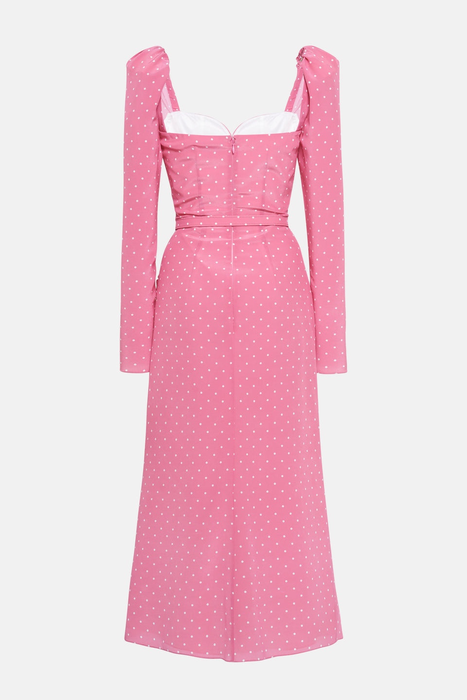 POLKA DOT PRINT SILK DRAPED DRESS WITH BELT - 2