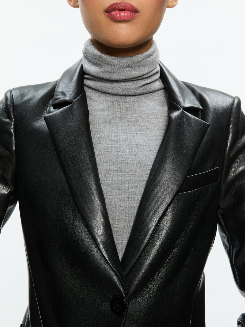 VINNIE RUCHED SLEEVE VEGAN LEATHER FITTED BLAZER 5