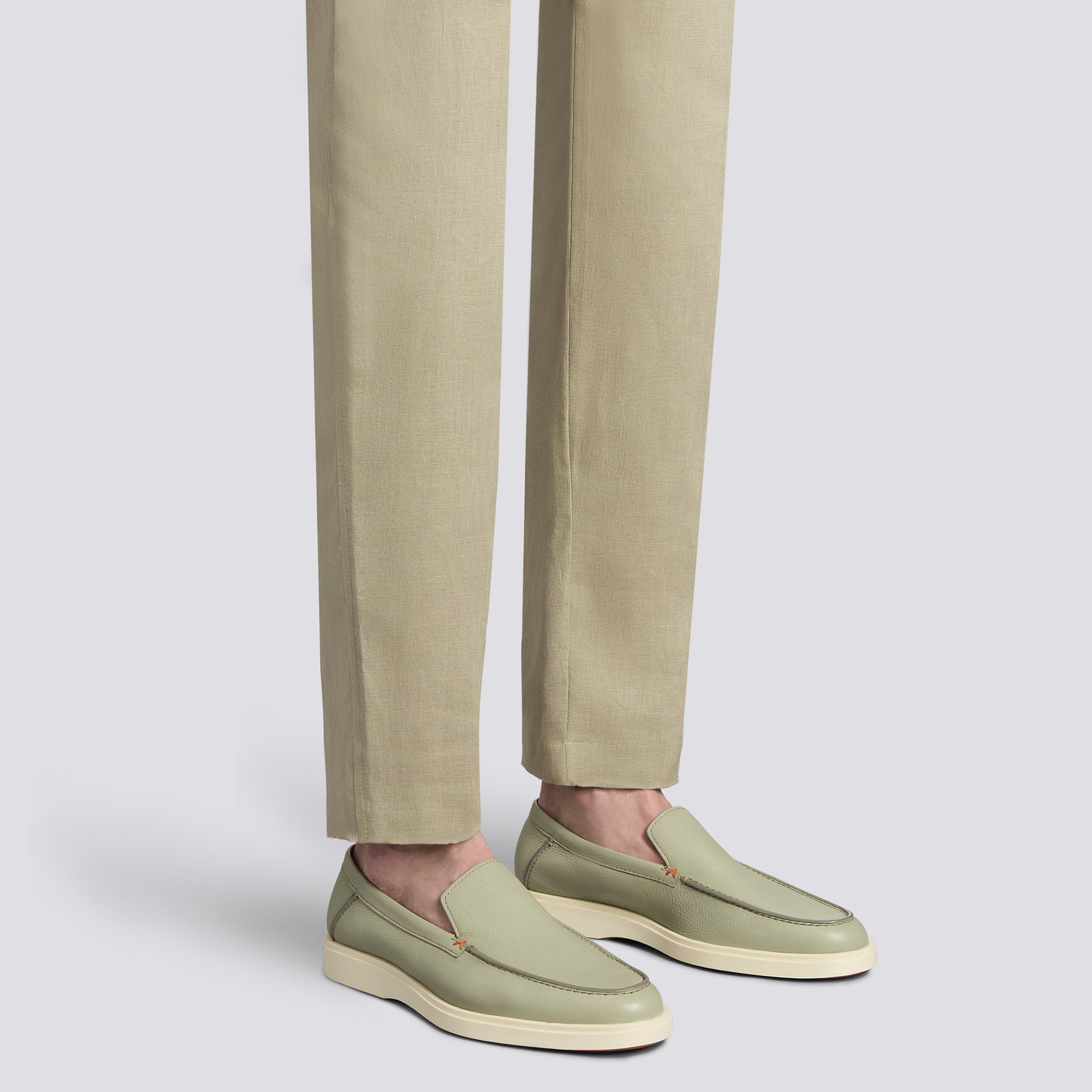 Men's light green tumbed leather loafer - 2