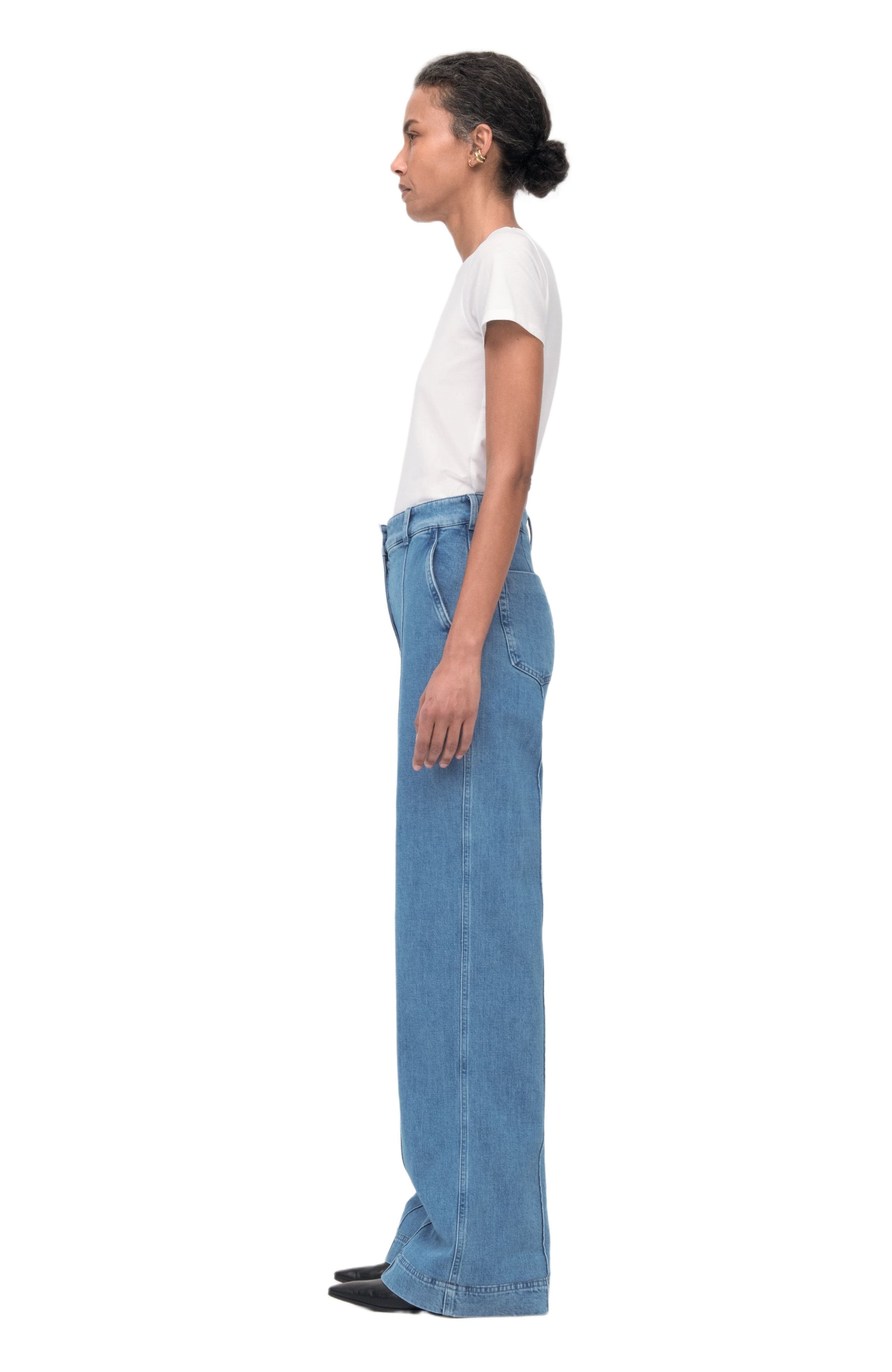 Another Tomorrow HIGH WAISTED DENIM TROUSER in Light Blue Wash at Nordstrom - 3