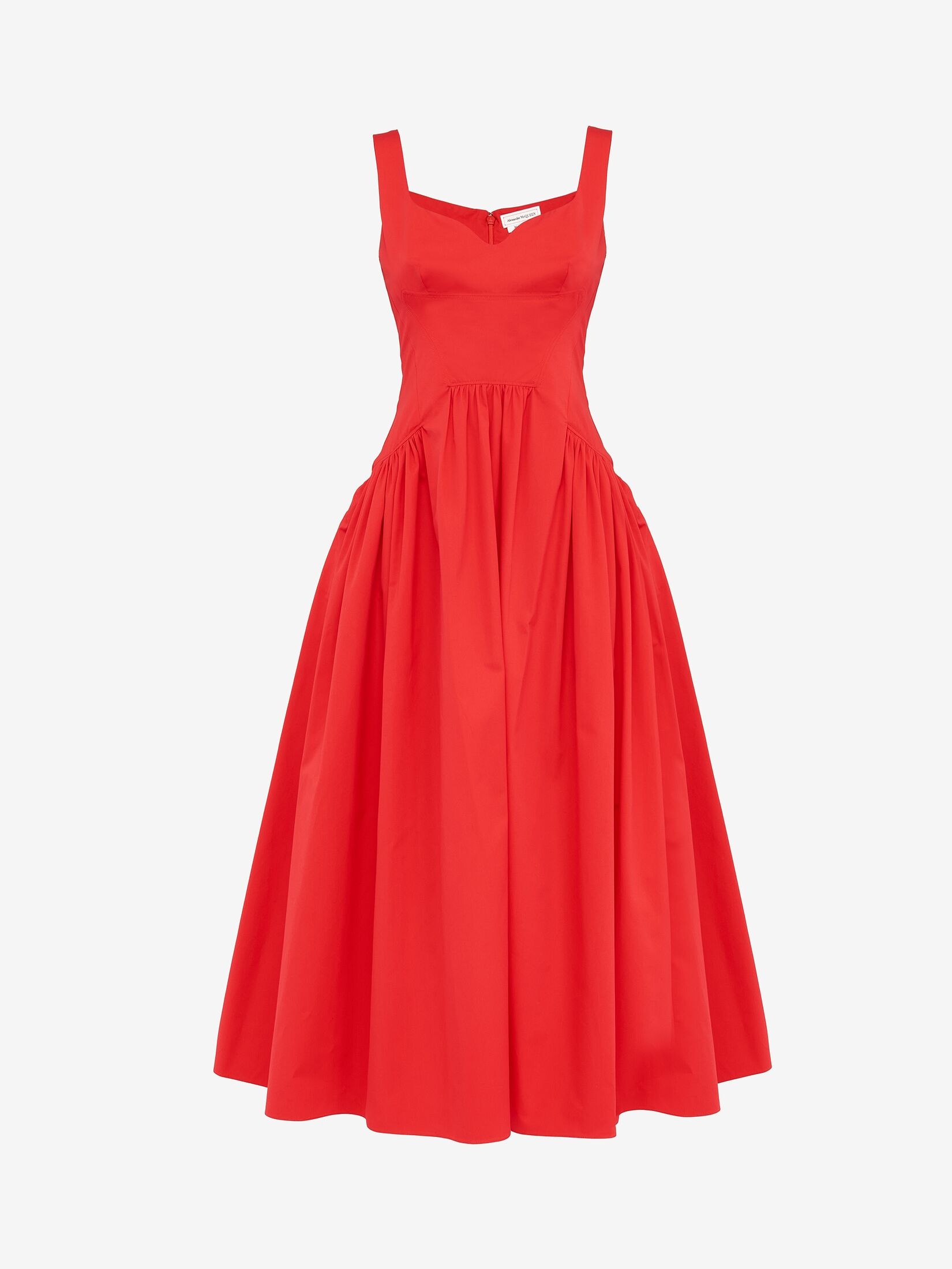 Women's Sweetheart Neckline Midi Dress in Lust Red - 1