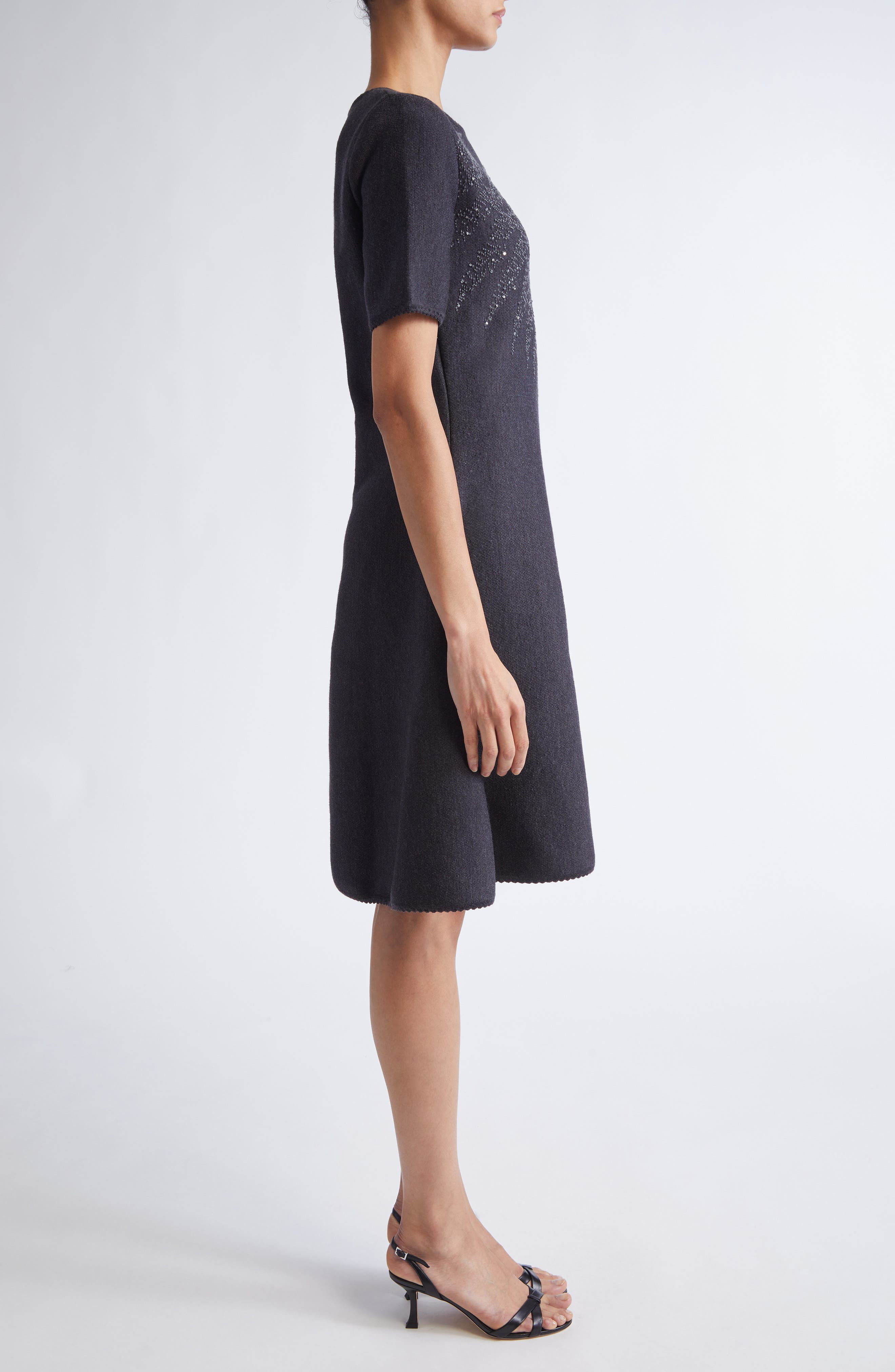 Oscar de la Renta Fern Sequin Embroidered Fit & Flare Dress in Charcoal at Nordstrom - 3