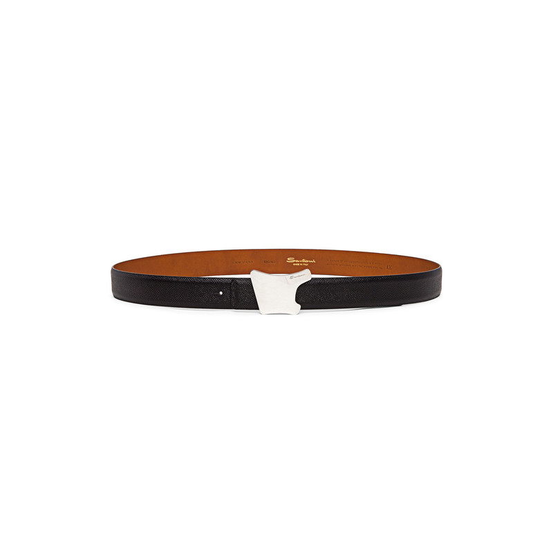 Santoni Black Saffiano leather belt strap outlook