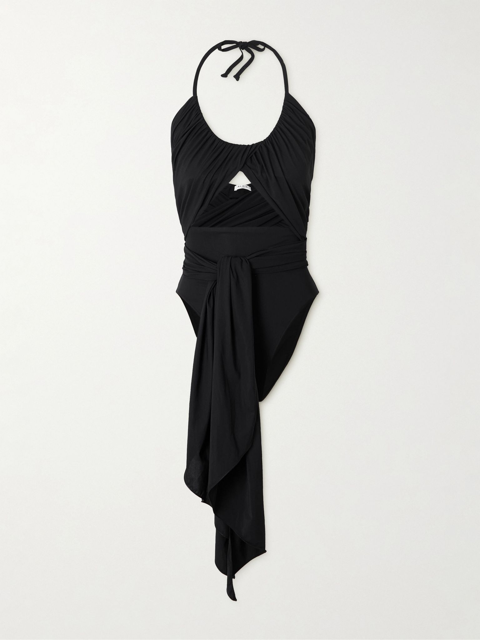 Halterneck draped swimsuit Black - 1