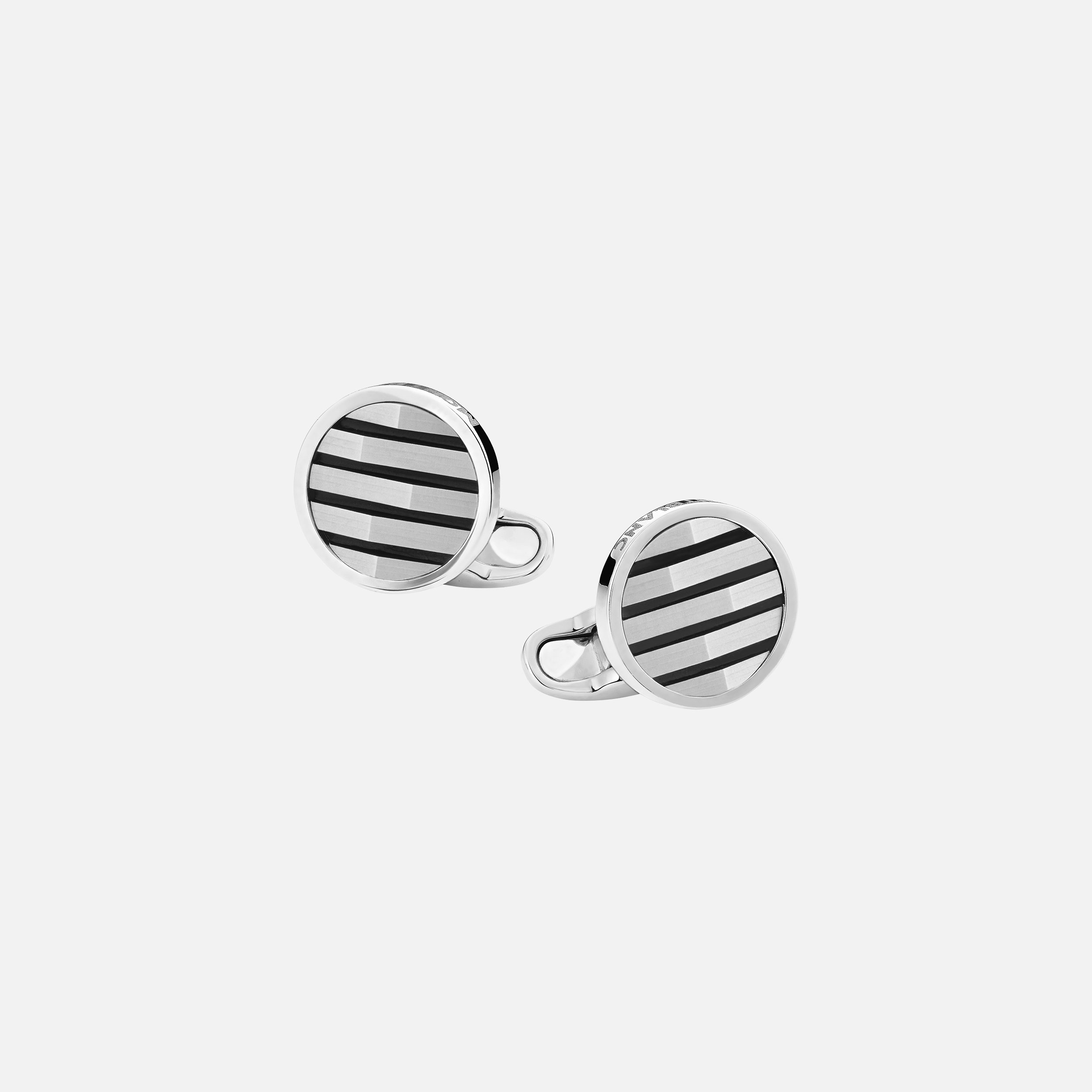 Cufflinks, round in silver with geometric inlay - 1