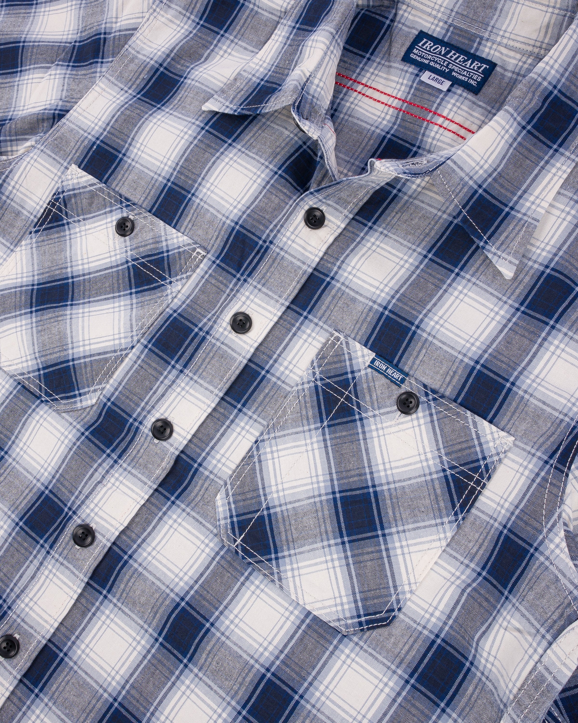 5OZ SELVEDGE SHORT SLEEVED MADRAS CHECK WORK SHIRT - BLUE - 9
