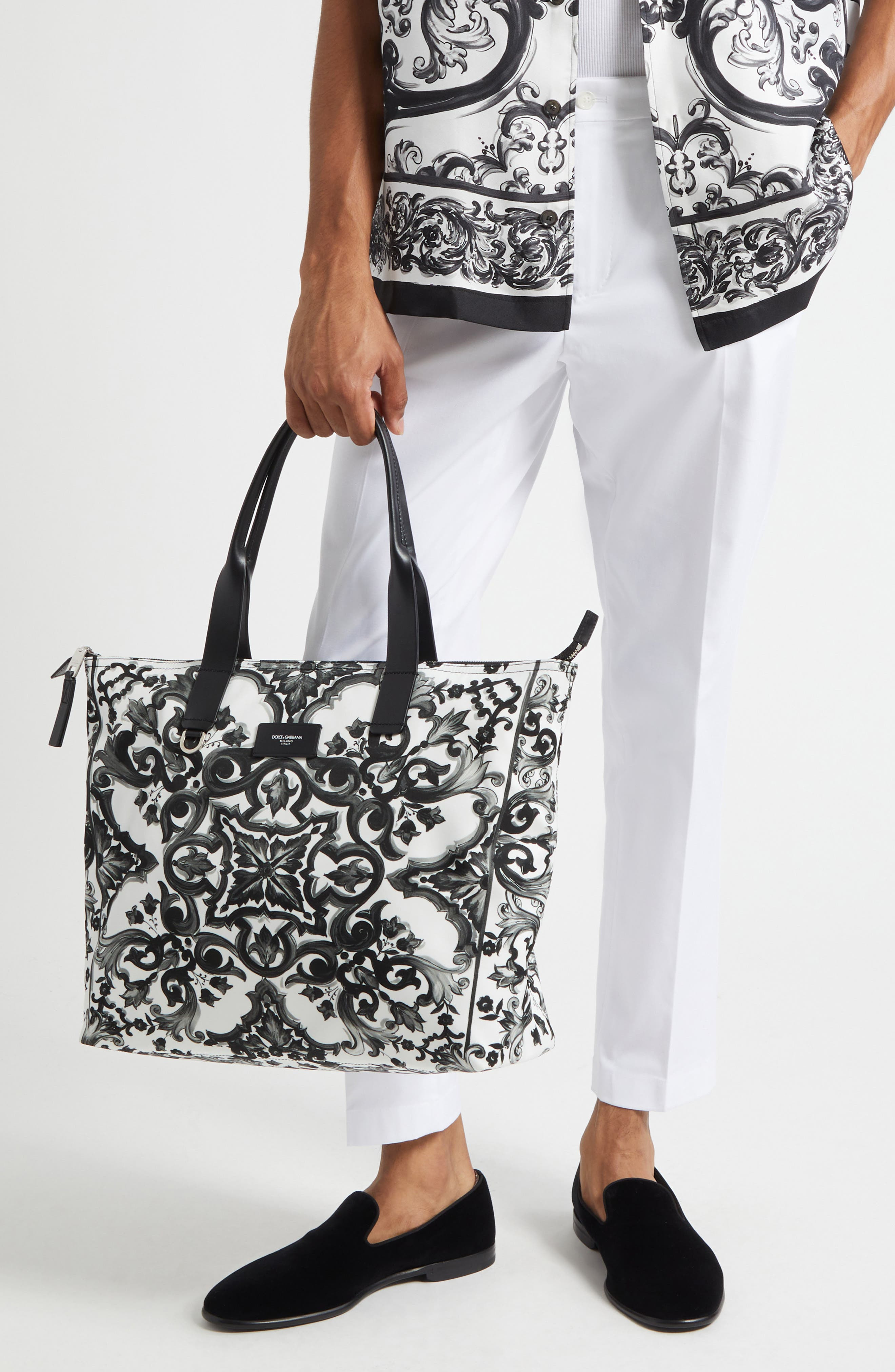 Dolce&Gabbana Majolica Print Nylon Tote in Iz3Tn Mix Maioliche Fdo.bl at Nordstrom - 2