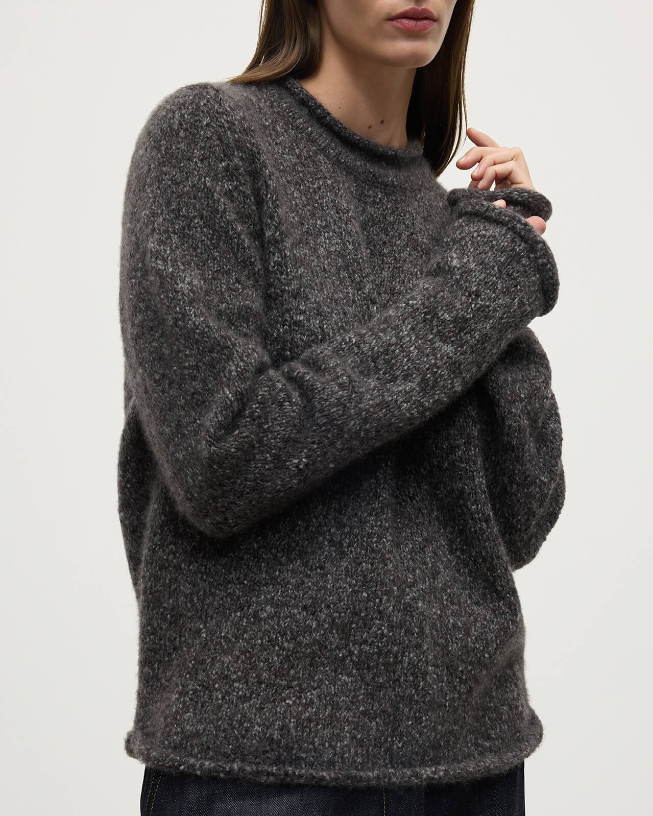 Brushed Cashmere-Silk Grey Jumper - 5