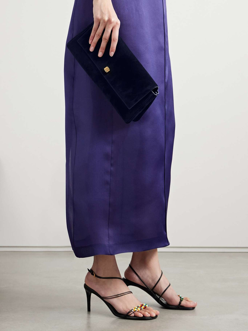 KHAITE Audrey suede clutch Navy outlook
