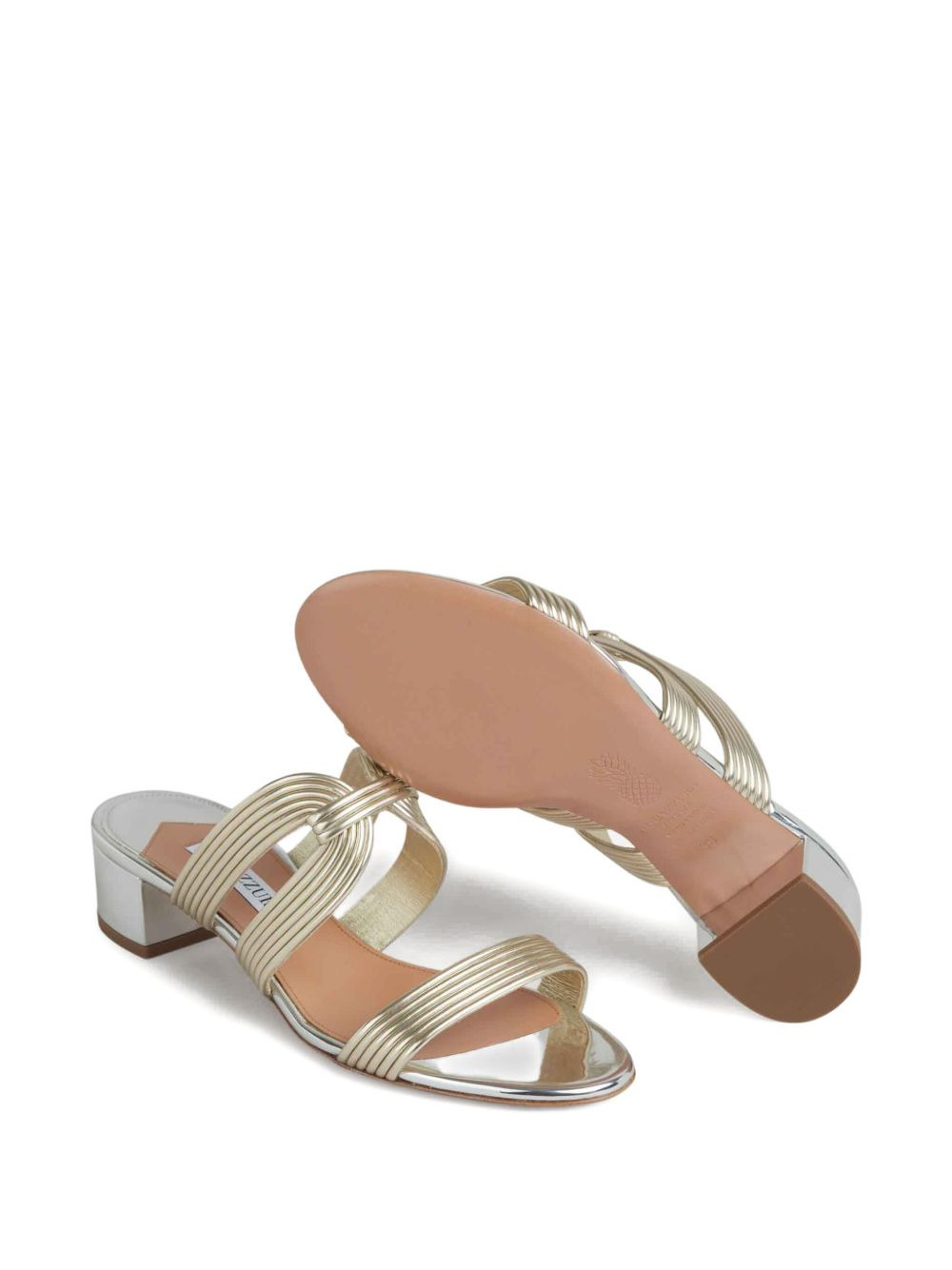 ribbed-strap metallic sandals - 4