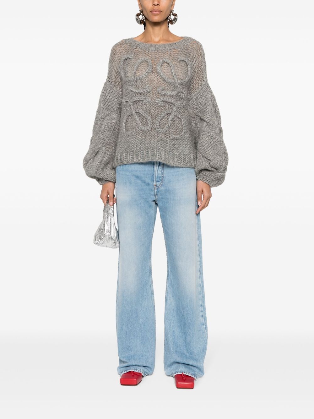 logo-embroidered open-knit jumper - 2