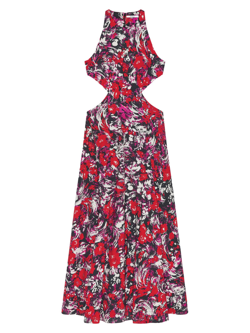Women's Slashed Dress with Floral Print - Fuchsia 1