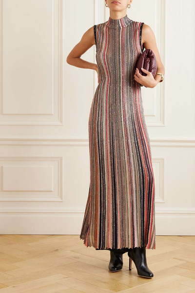 Missoni Sequin-embellished striped metallic ribbed-knit maxi dress outlook