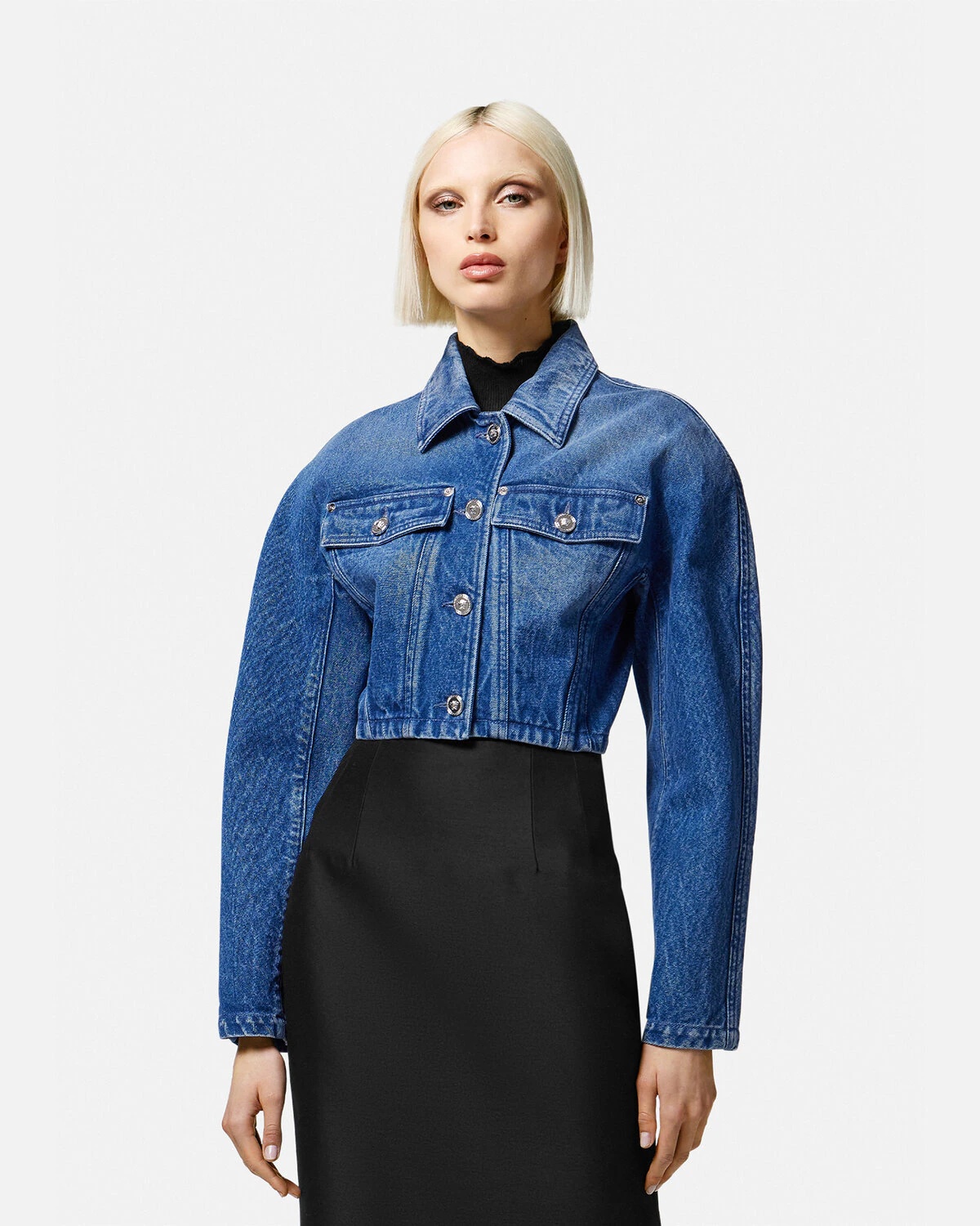 Rounded Crop Denim Jacket - 3