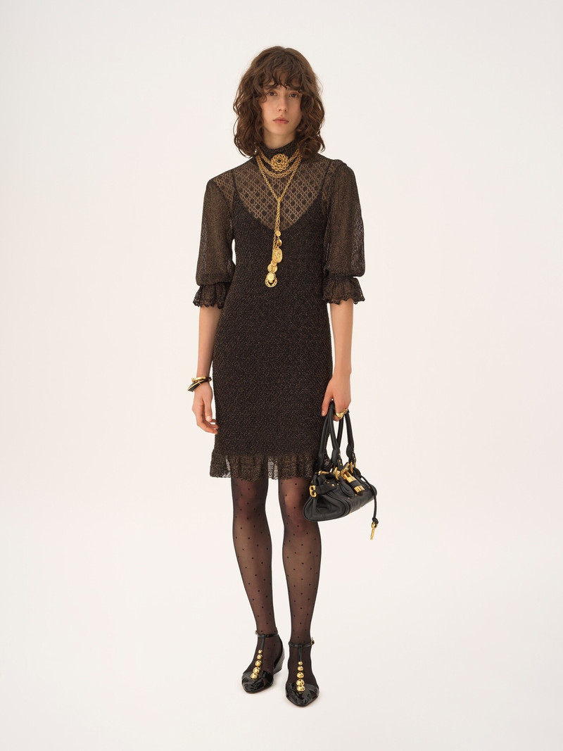Chloé RUFFLED PUFF-SLEEVE MINI DRESS IN A LUREX KNIT outlook