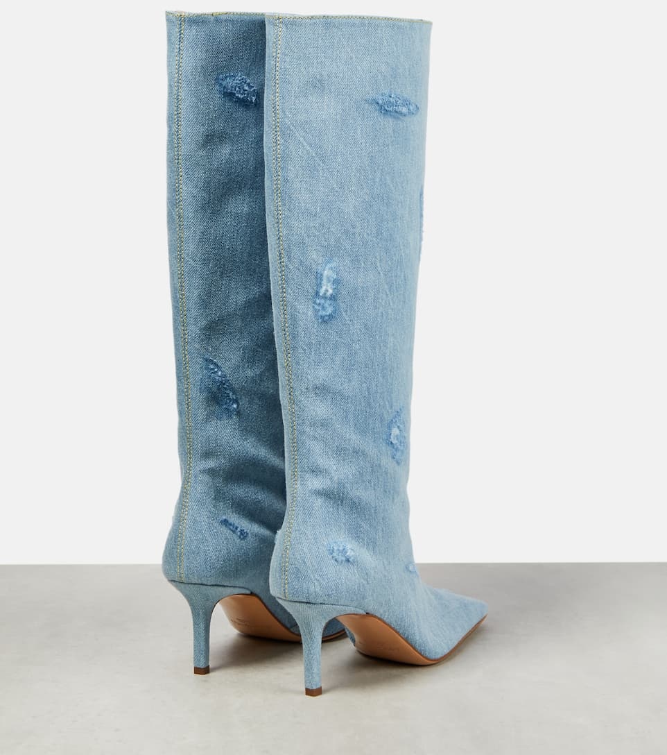 Distressed denim knee-high boots - 3