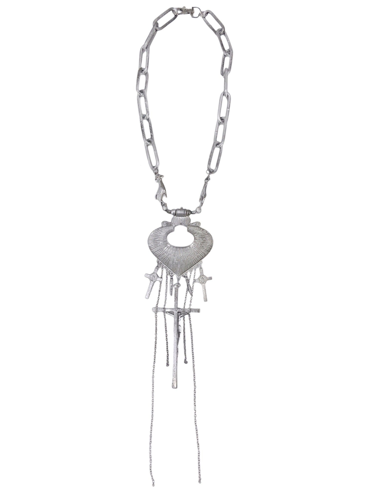 Jean Paul Gaultier 90S Sample Spade Chain Fringe Triple Crucifix Cross Chain Necklace - 6