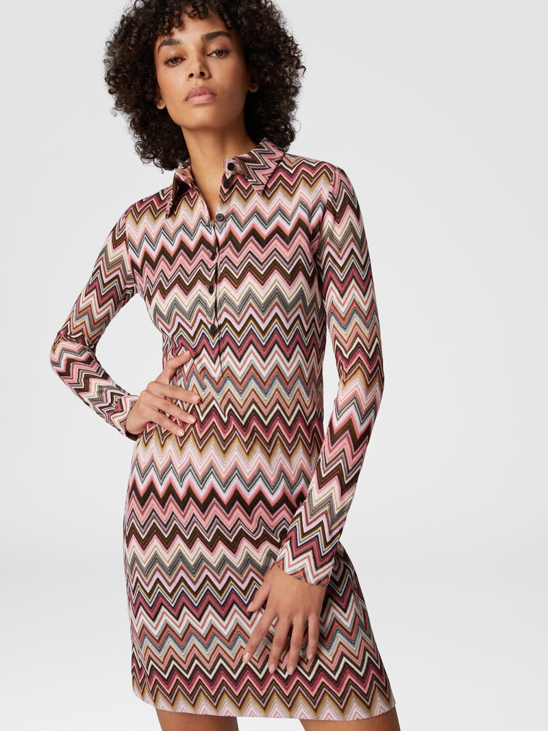 Polo cut mini-dress in cotton and zigzag viscose 4