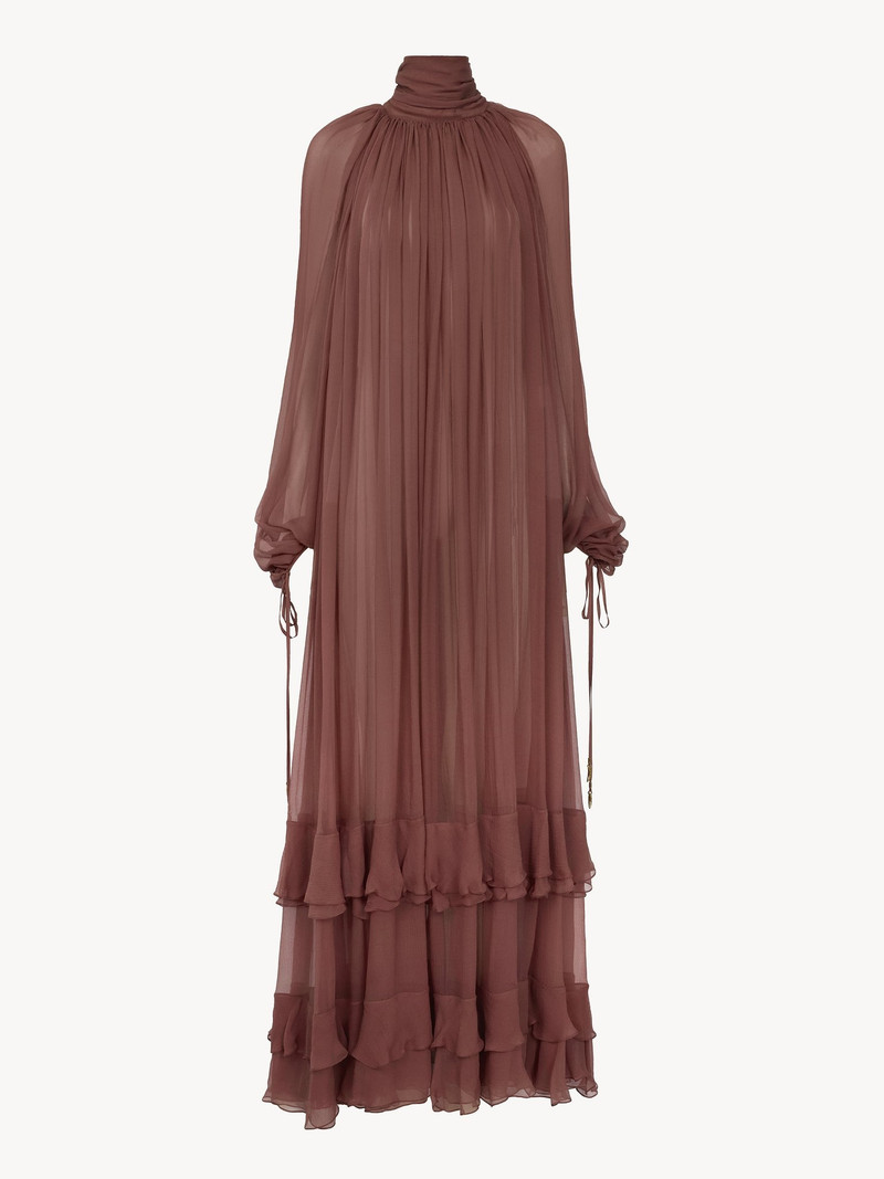 Chloé GATHERED LONG DRESS IN SILK MOUSSELINE outlook