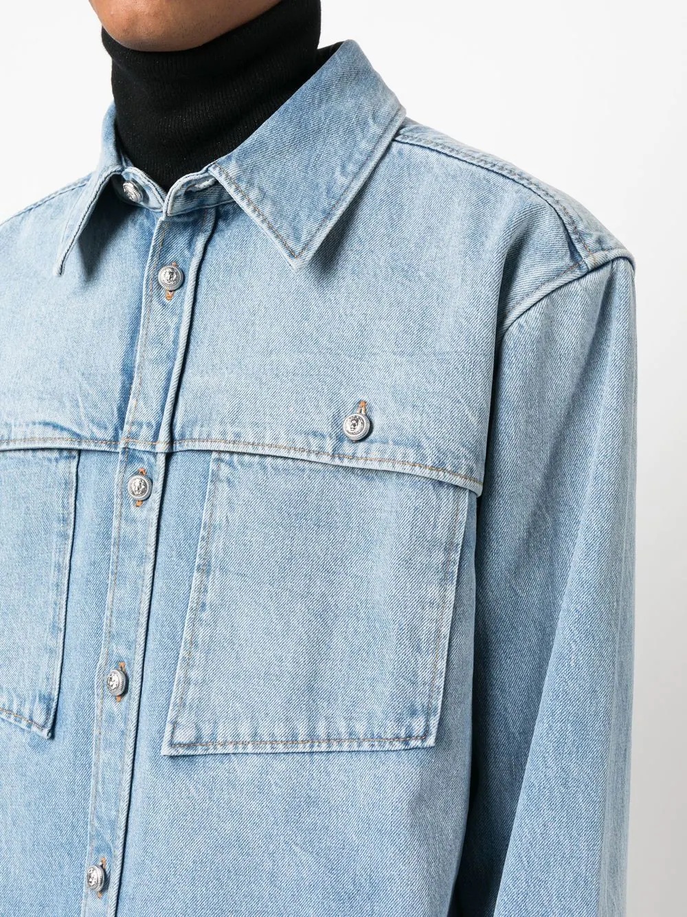 faded denim shirt-jacket - 5