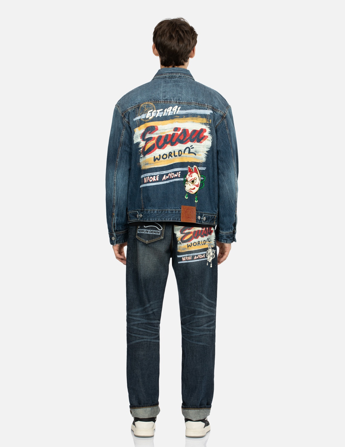 INARI MASK PRINT LOOSE FIT DENIM JACKET WITH METAL PINS - 5