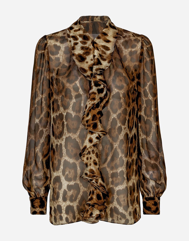 Leopard-print chiffon shirt with ruches - 1