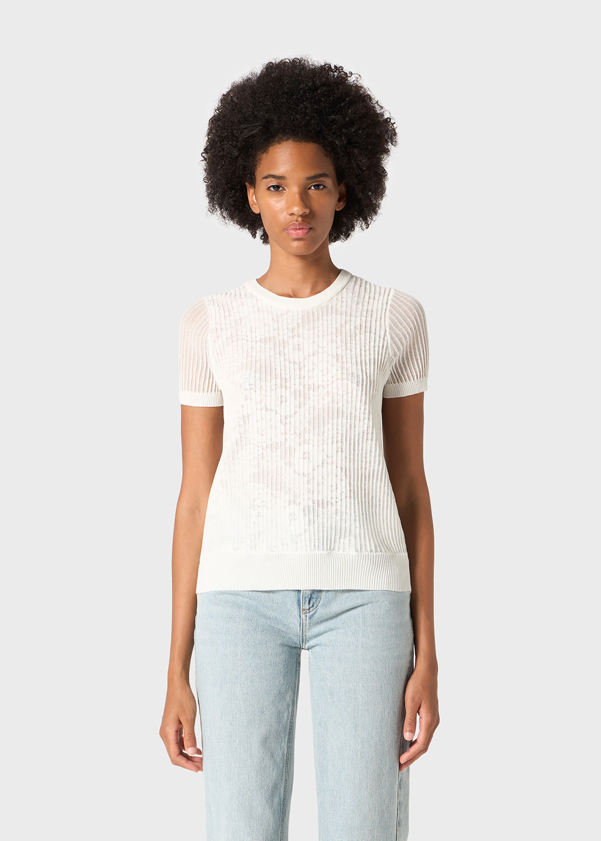 CREW NECK RIBBED SWEATER WITH GAUZE EFFECT - 3