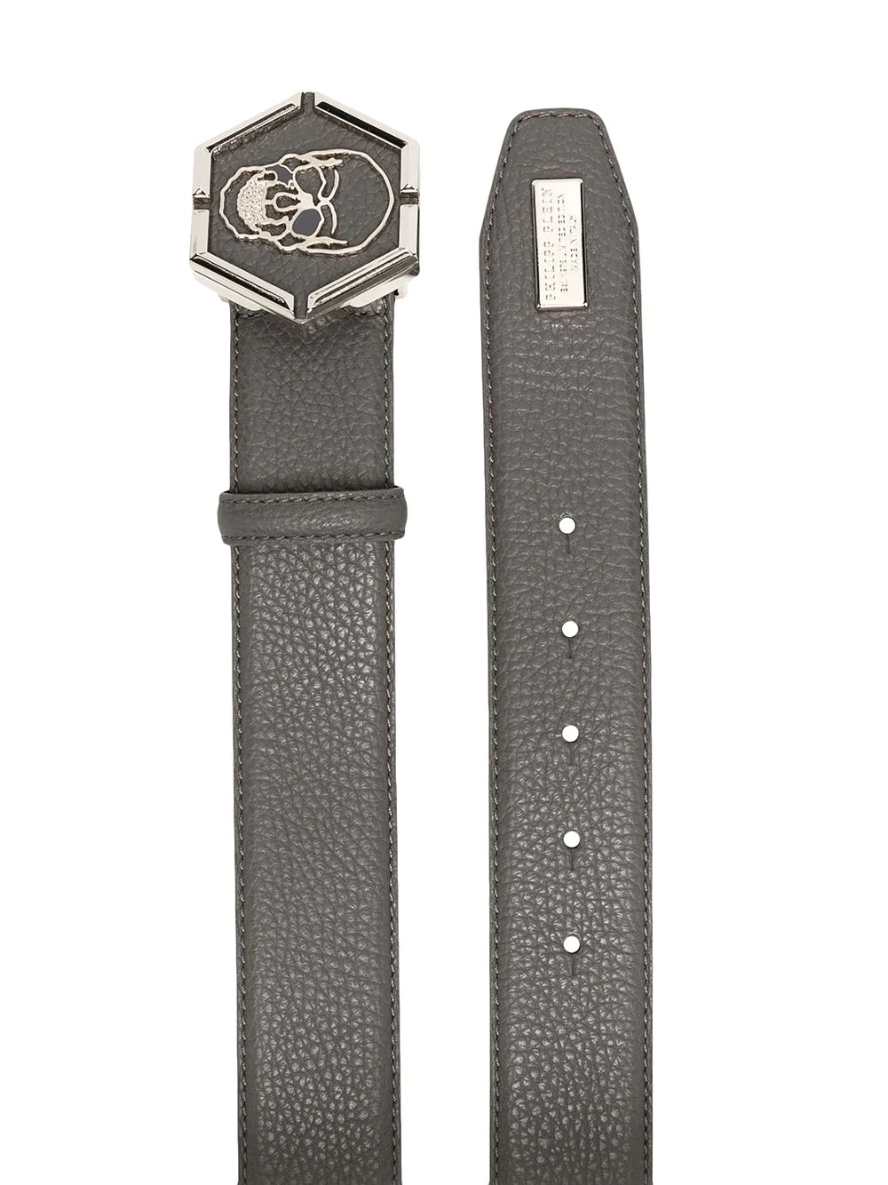 skull-buckle leather belt - 2