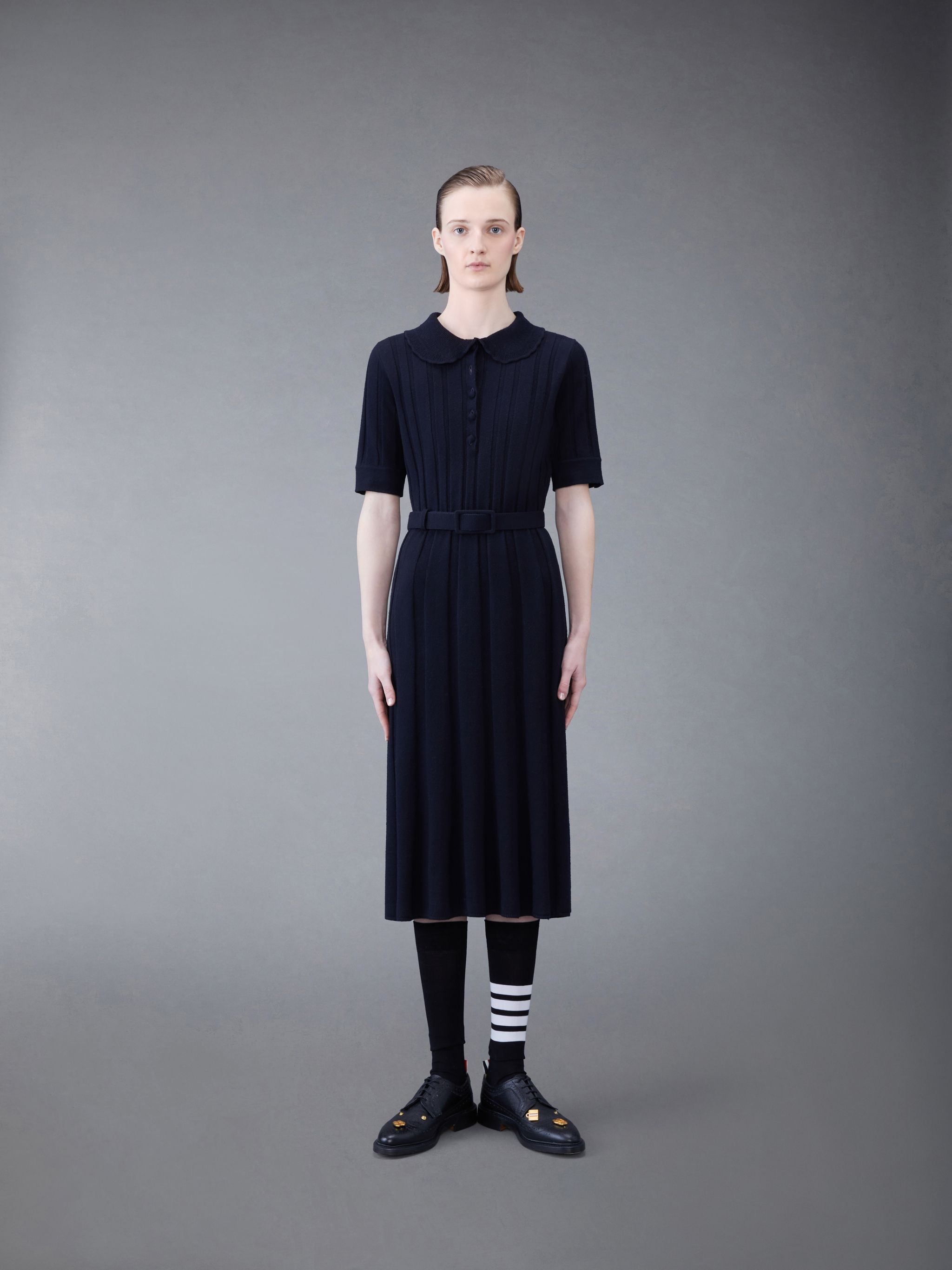 Wide Rib Boiled Merino Polo Dress - 1