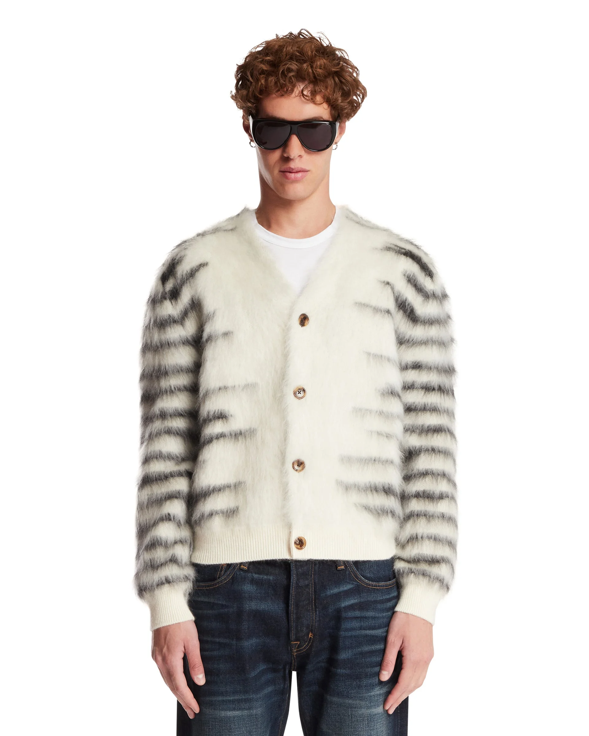 White Mohair and Wool Cardigan - 1