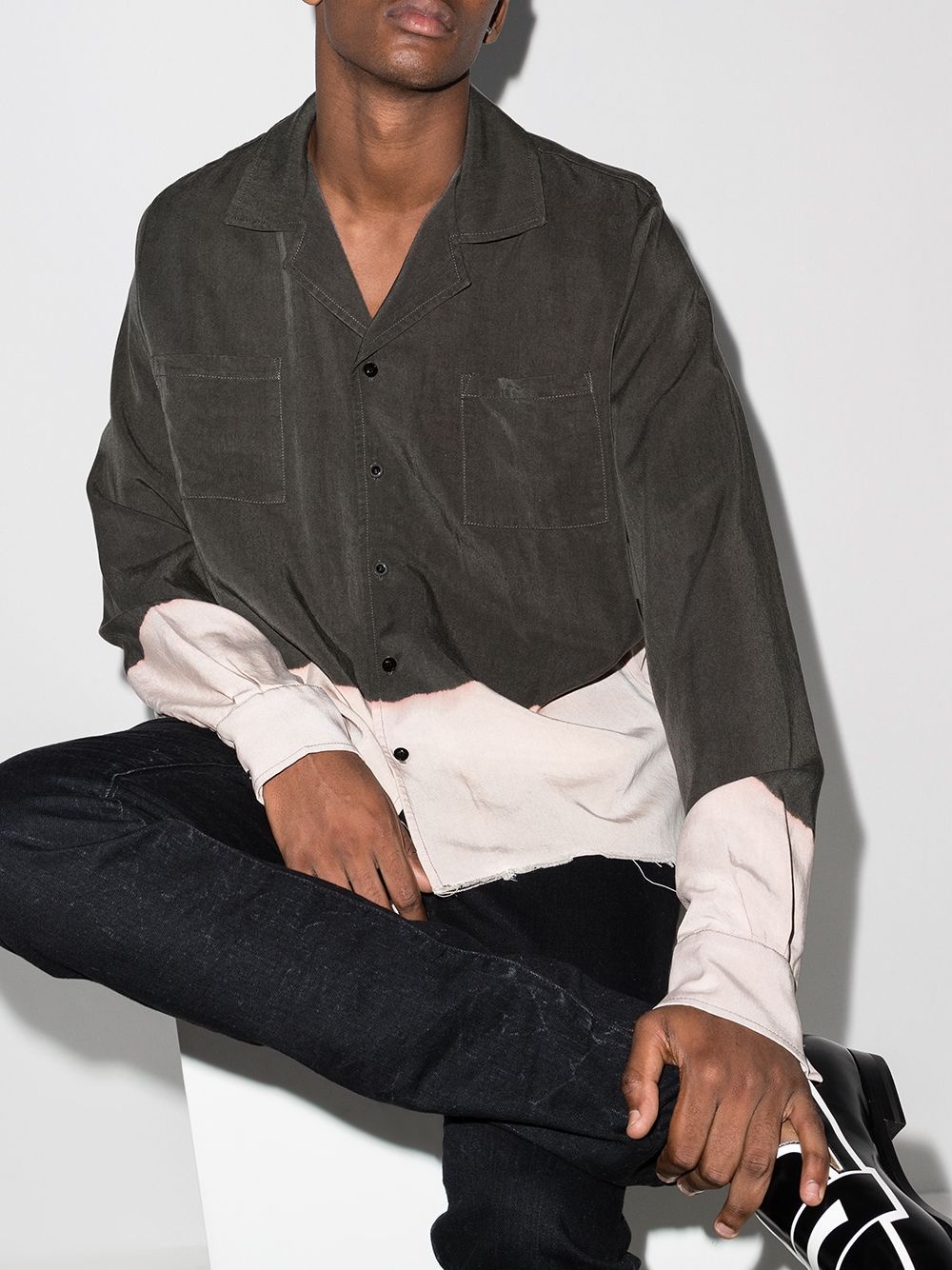 colour-block bleached-hem shirt - 2