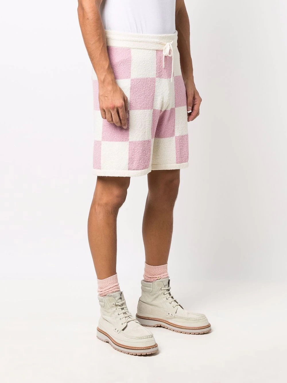 check print knitted track shorts - 3