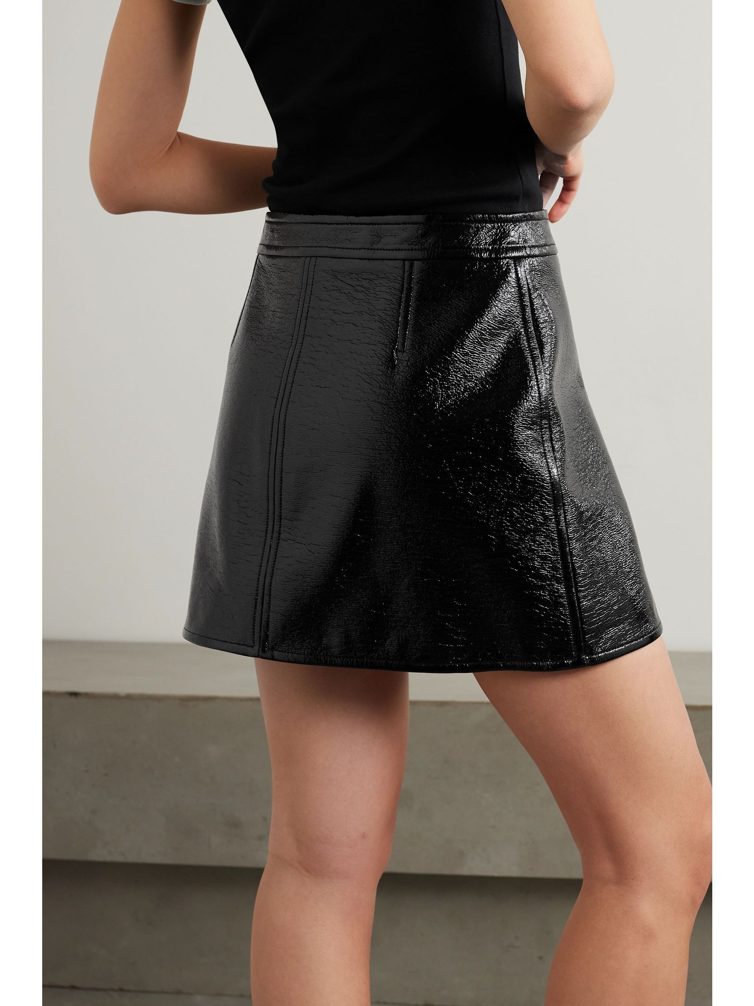 Reedition appliquéd coated cotton-blend mini skirt Black - 3