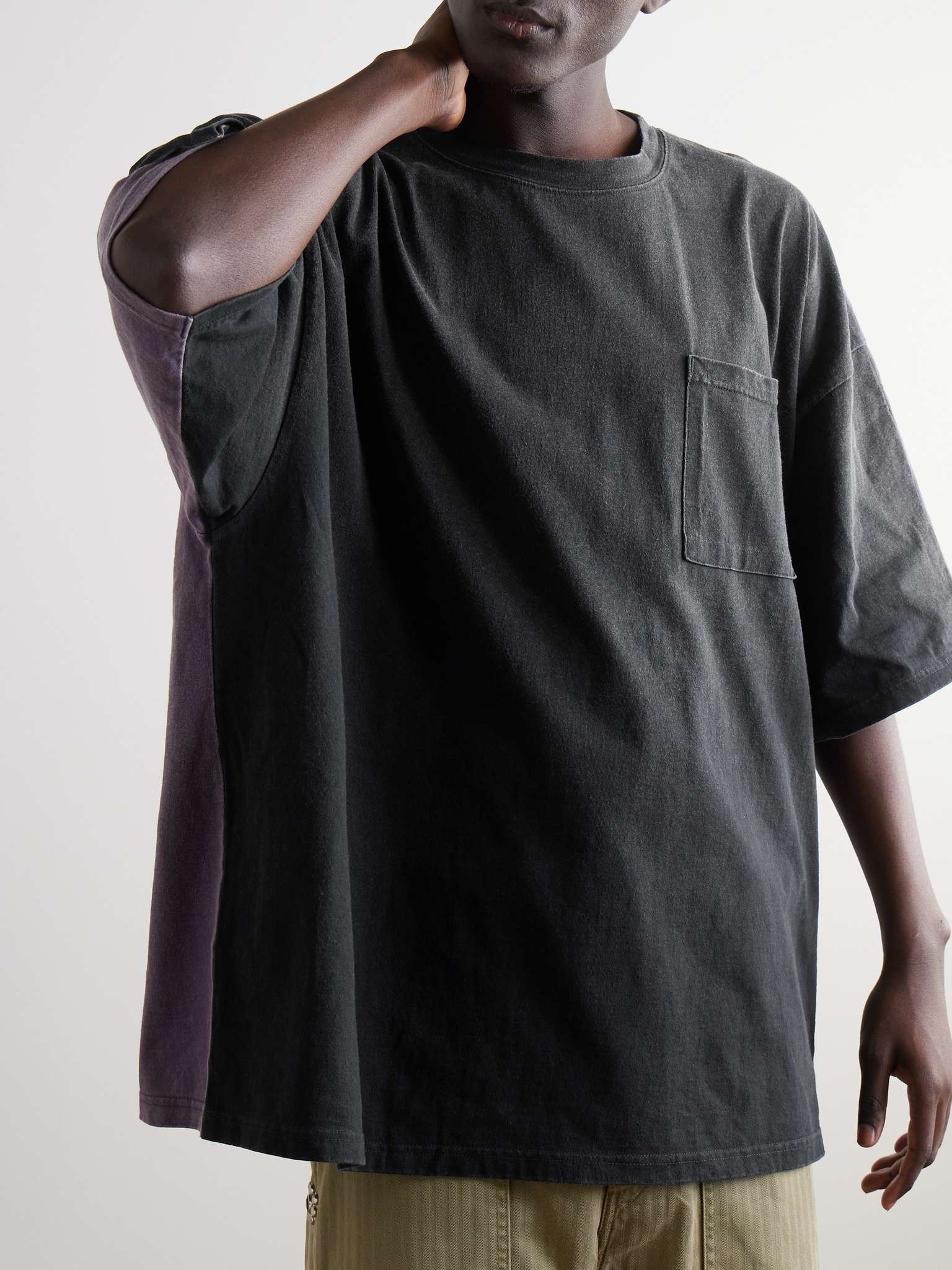 Distressed Printed Two-Tone Cotton-Jersey T-Shirt - 4