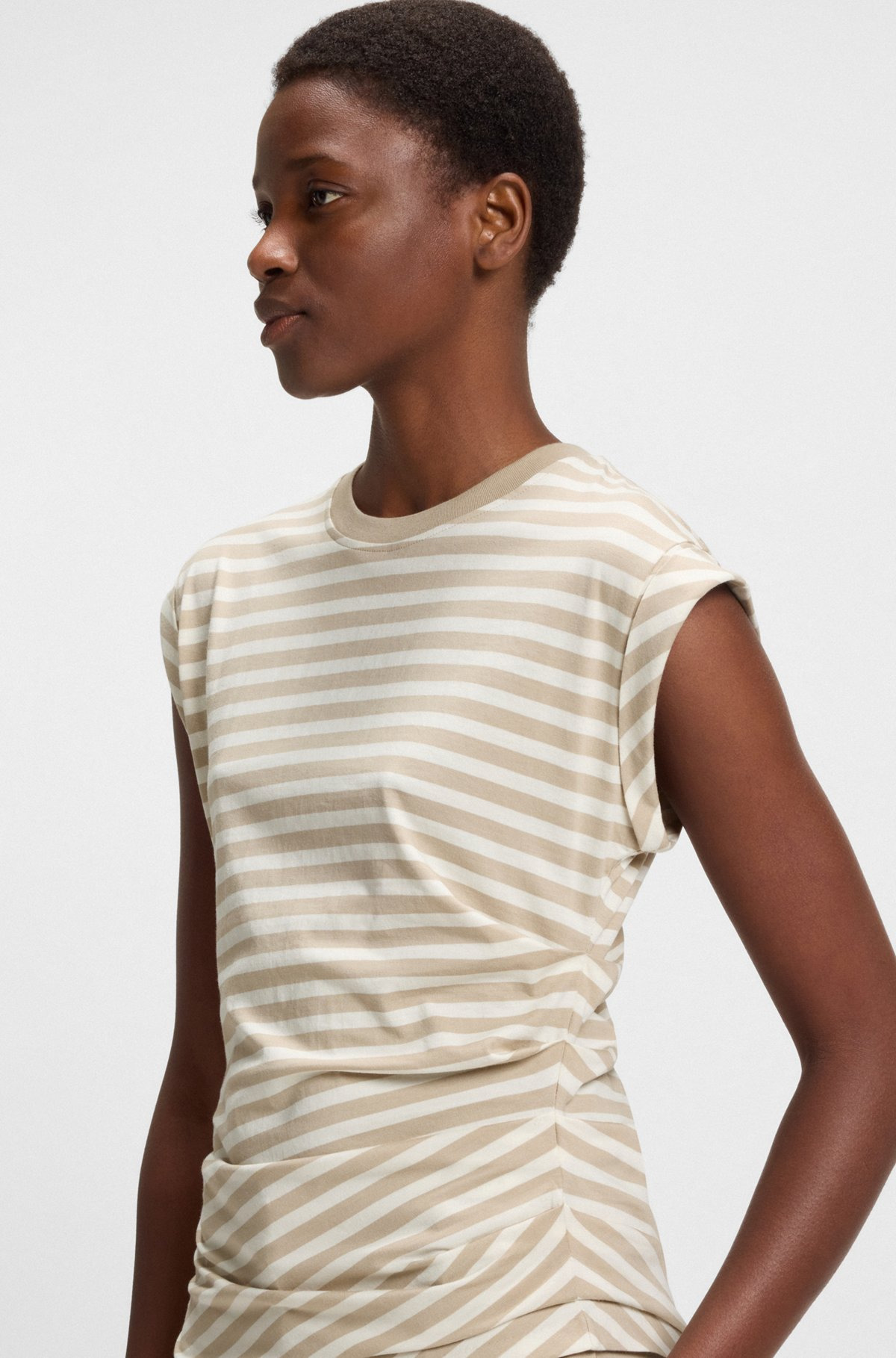 STRIPED TOP IN COTTON JERSEY WITH GATHERED WAIST - 5
