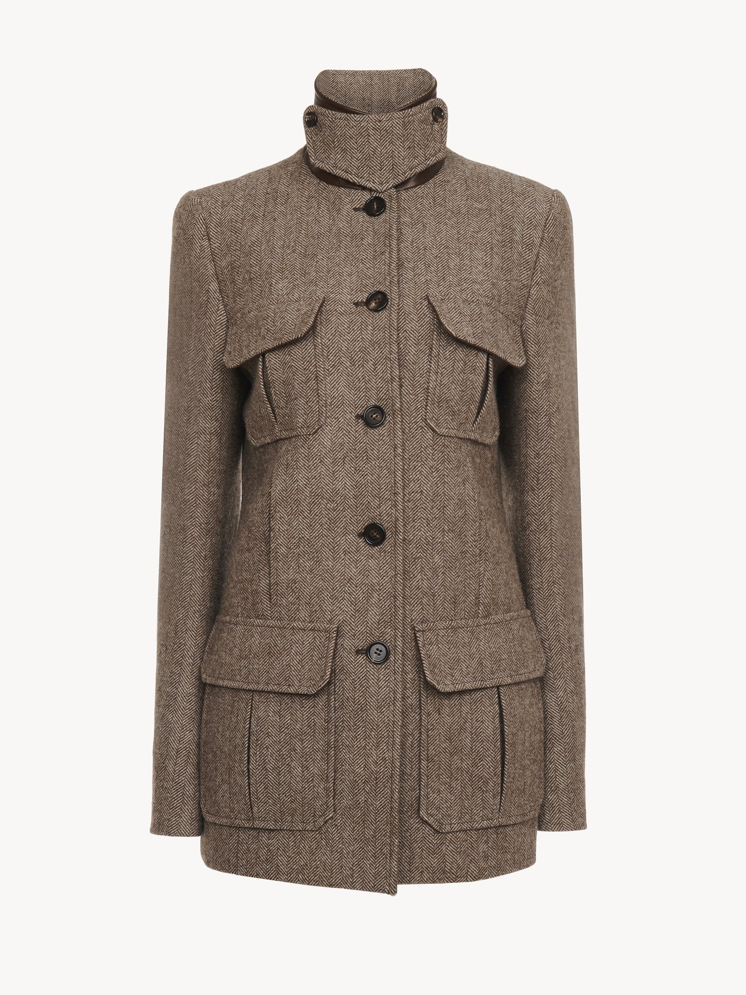 LONG OFFICER JACKET IN HERRINGBONE WOOL - 2