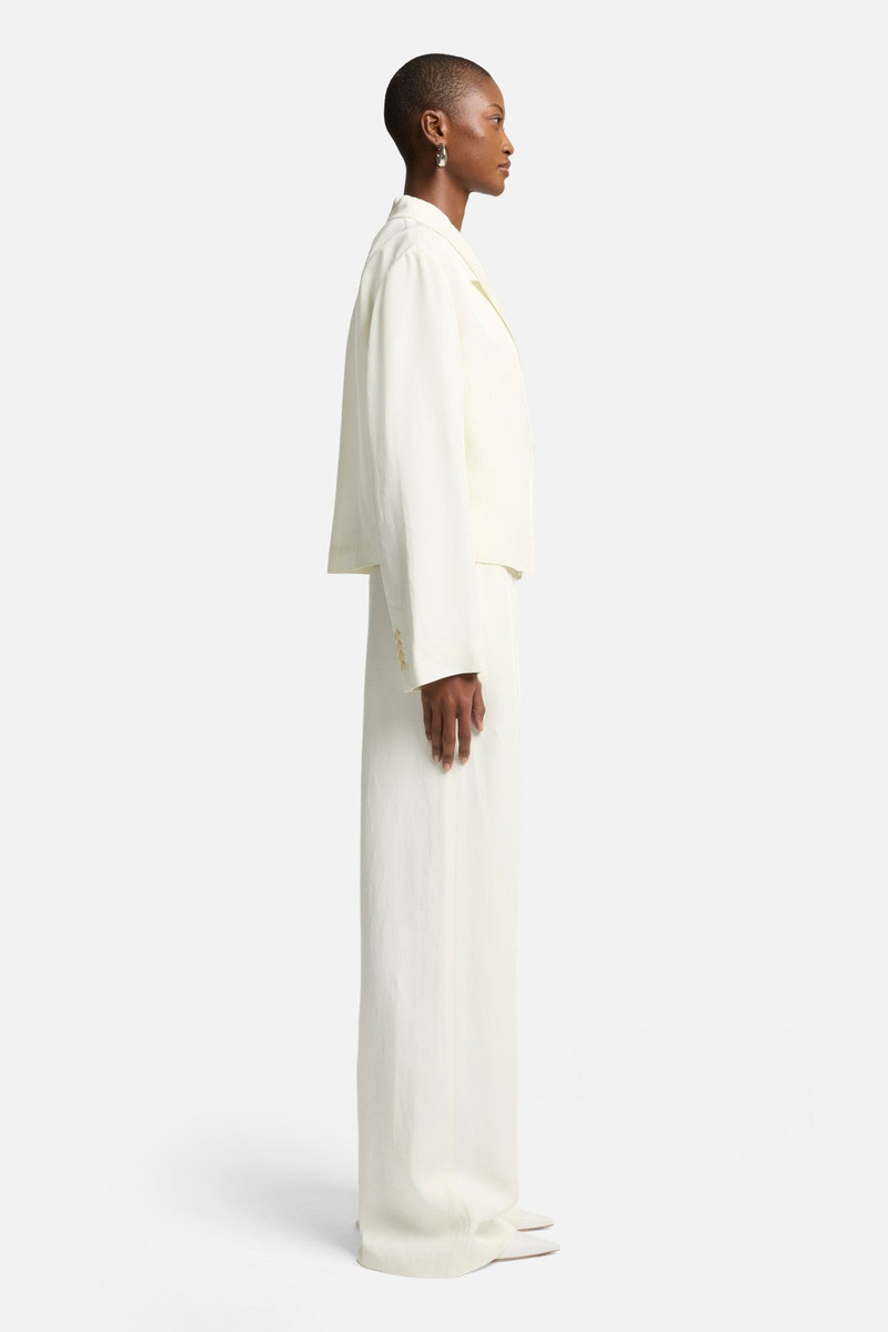 Cropped Linen Blend Blazer in Ivory 6
