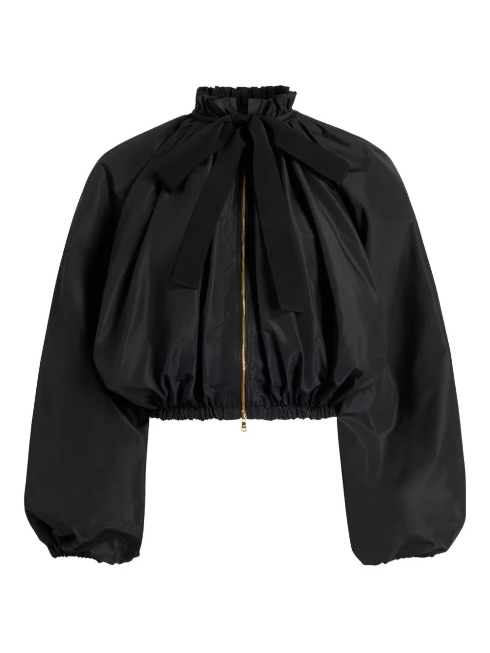 bow-detailed balloon-sleeve bomber jacket - 1