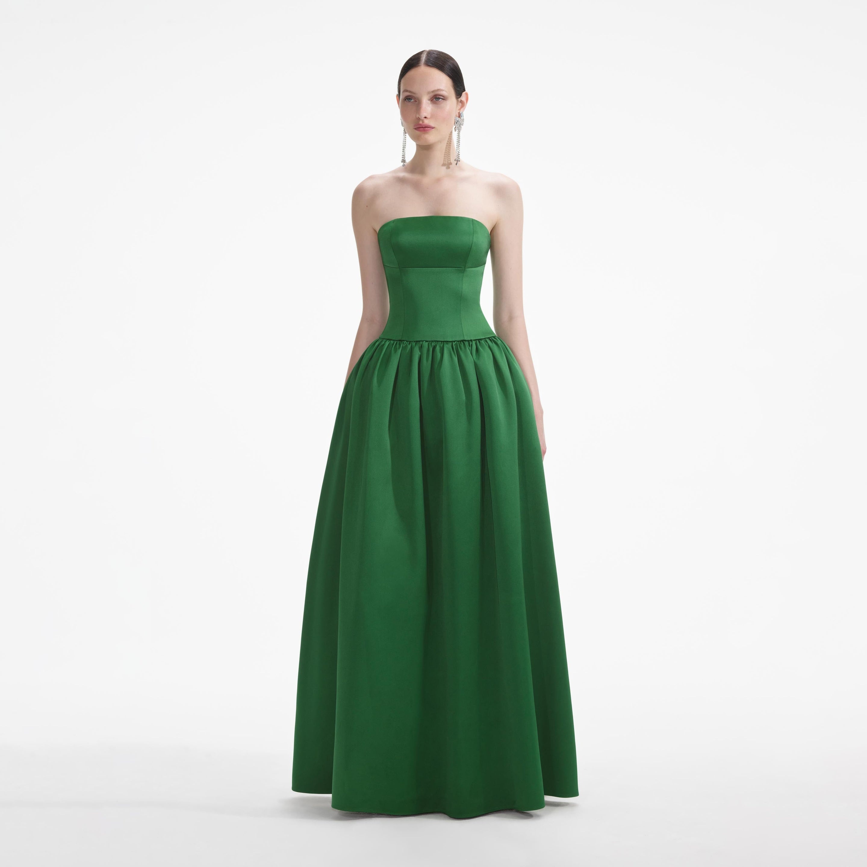 Green Satin Bandeau Maxi Dress - 2