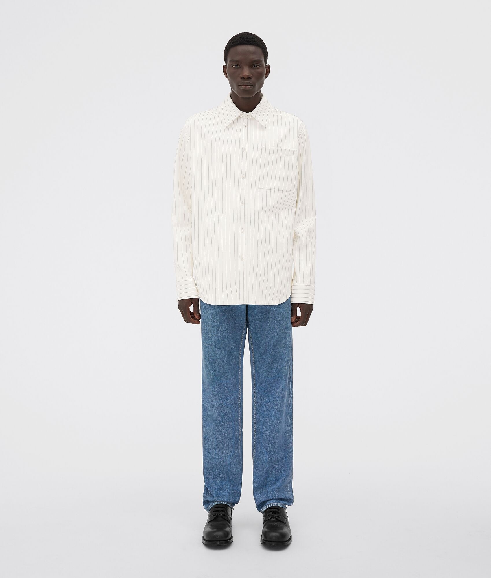 printed leather pinstripe shirt - 5