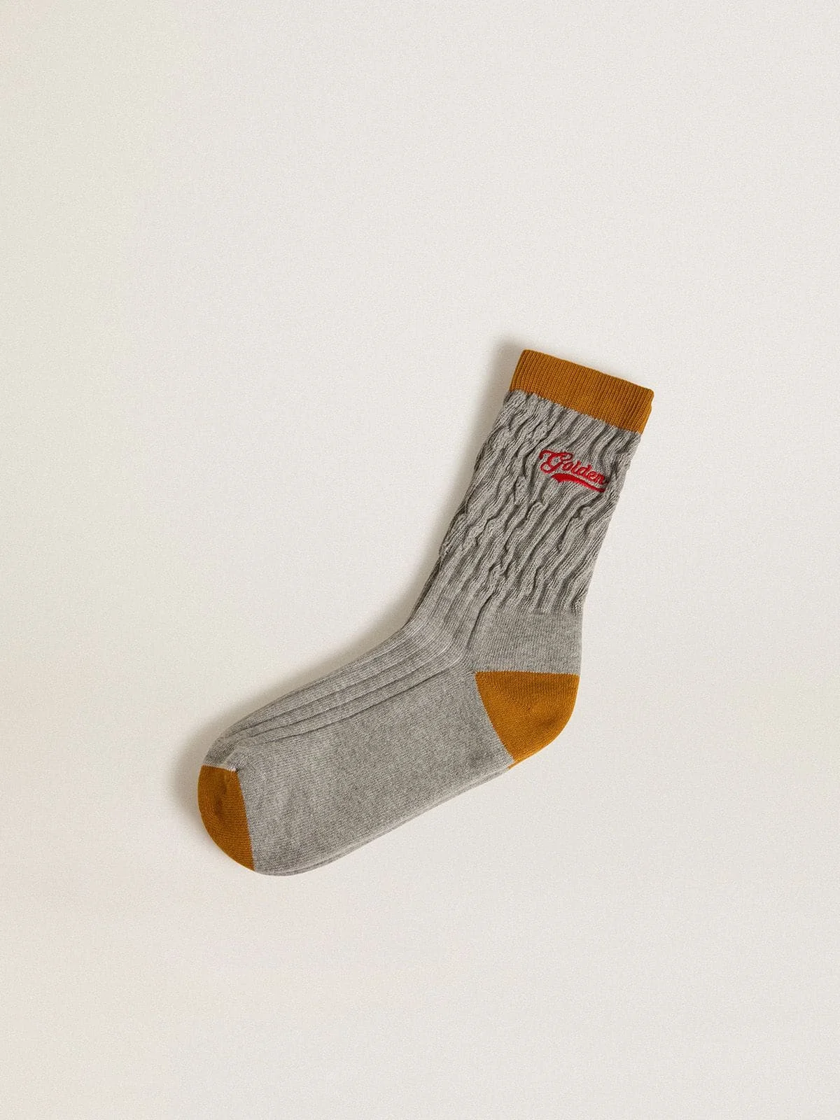 Gray ribbed socks with orange details and red logo - 1