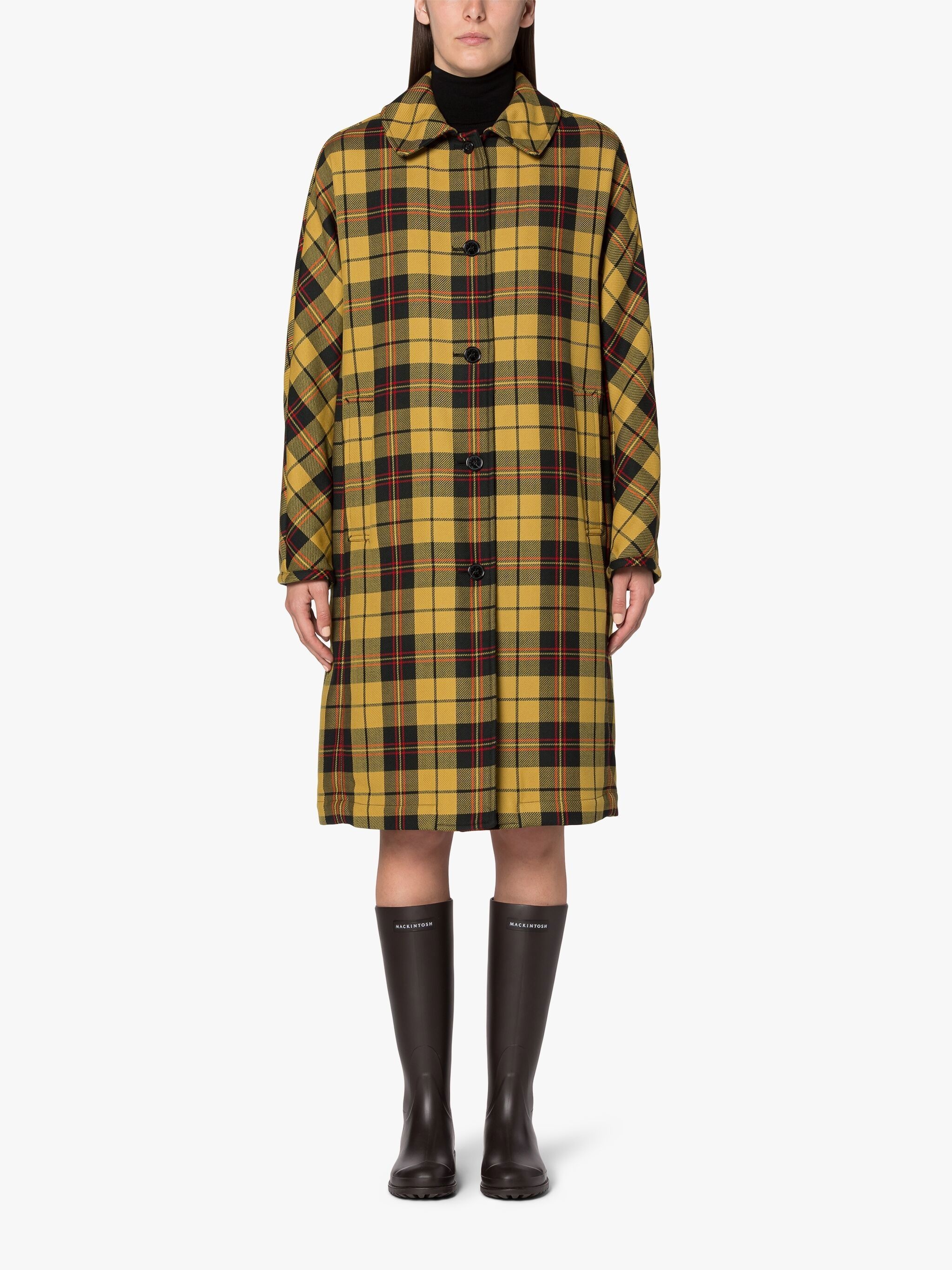 FAIRLIE YELLOW TARTAN WOOL & SILK COAT - 3