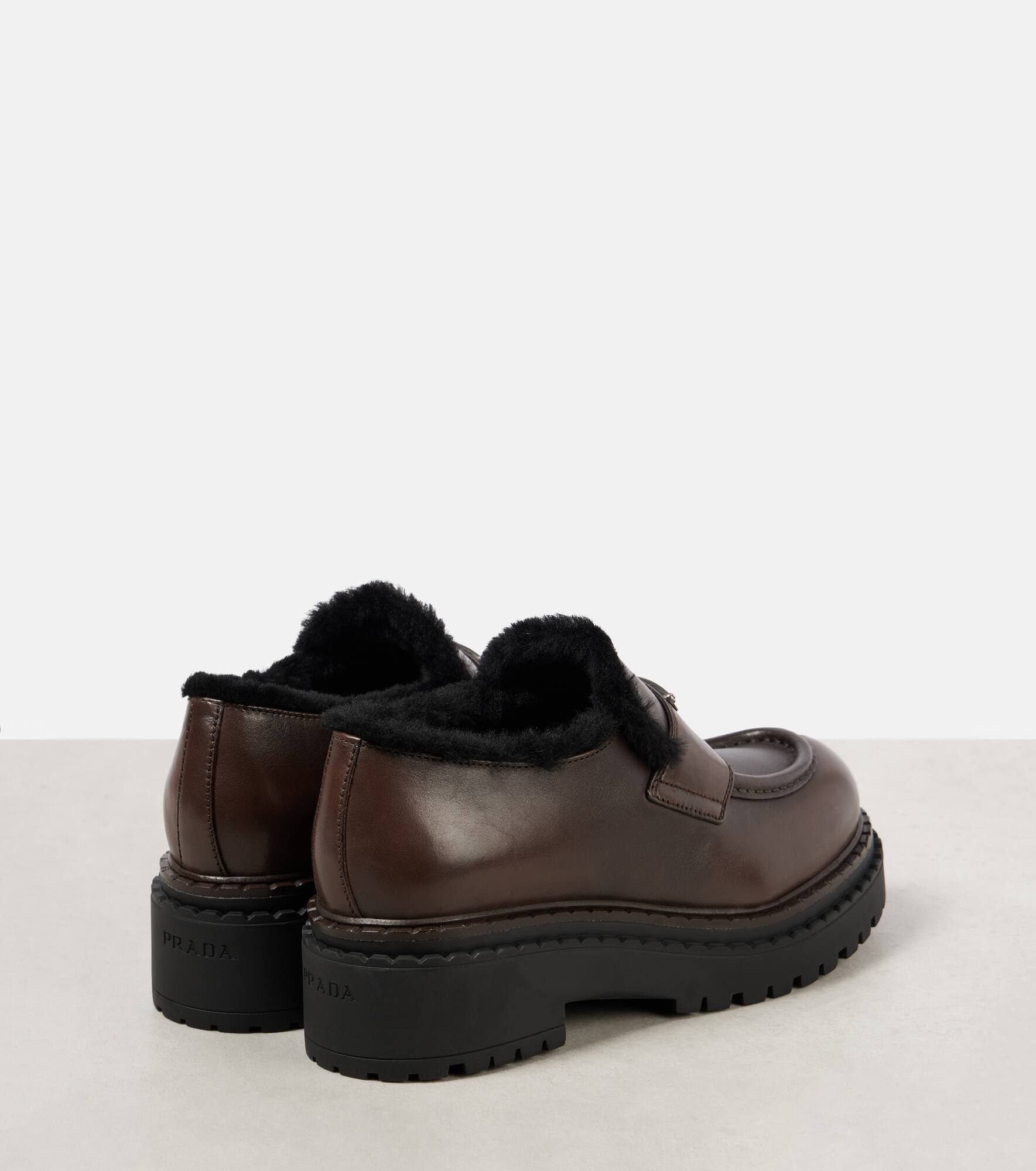 Shearling-lined brushed leather loafers - 2