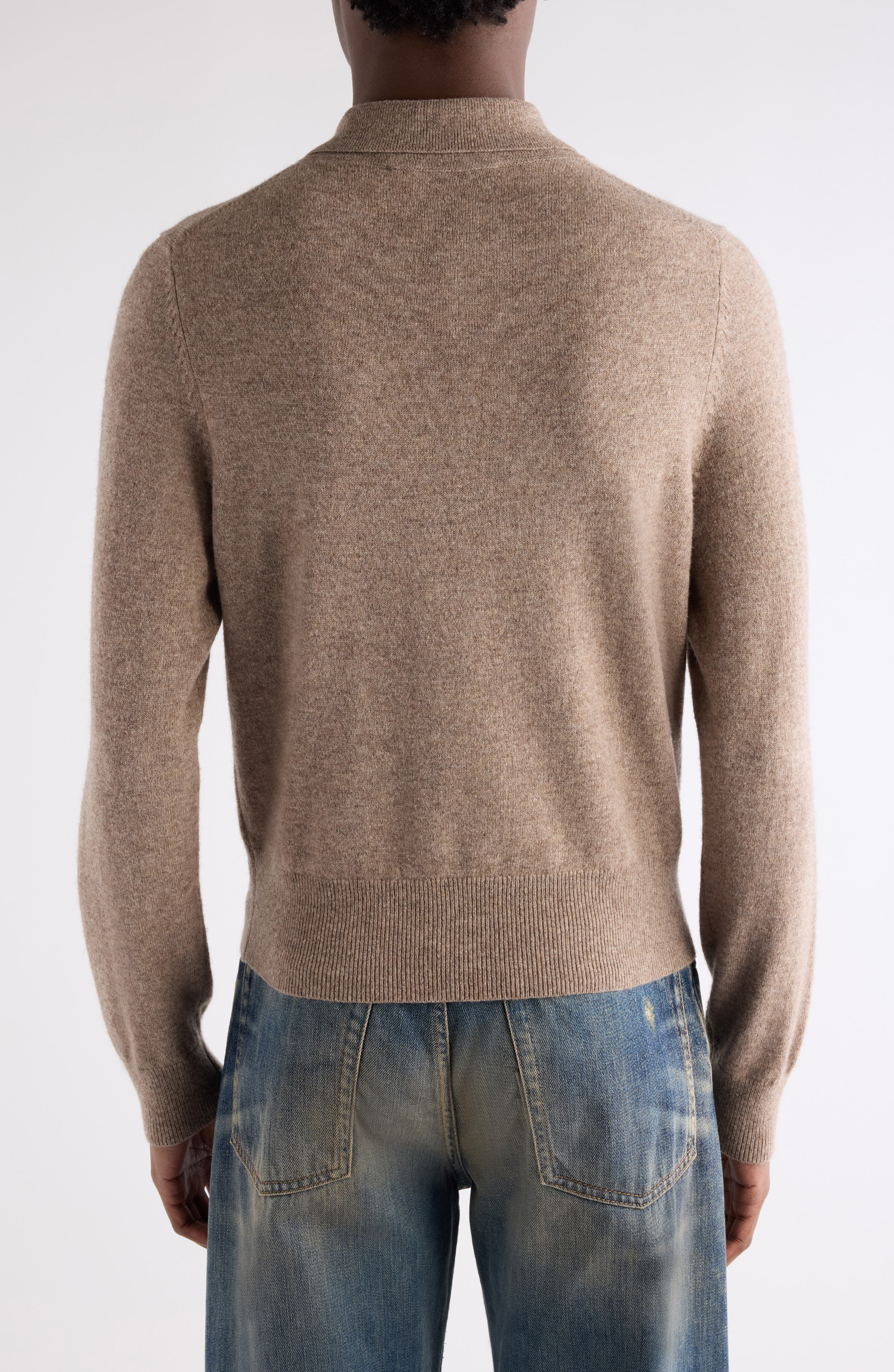 Acne Studios Klastron Shoes Intarsia Richard wool & Yak Hair Blend Polo Sweater in Greige Melange at - 3