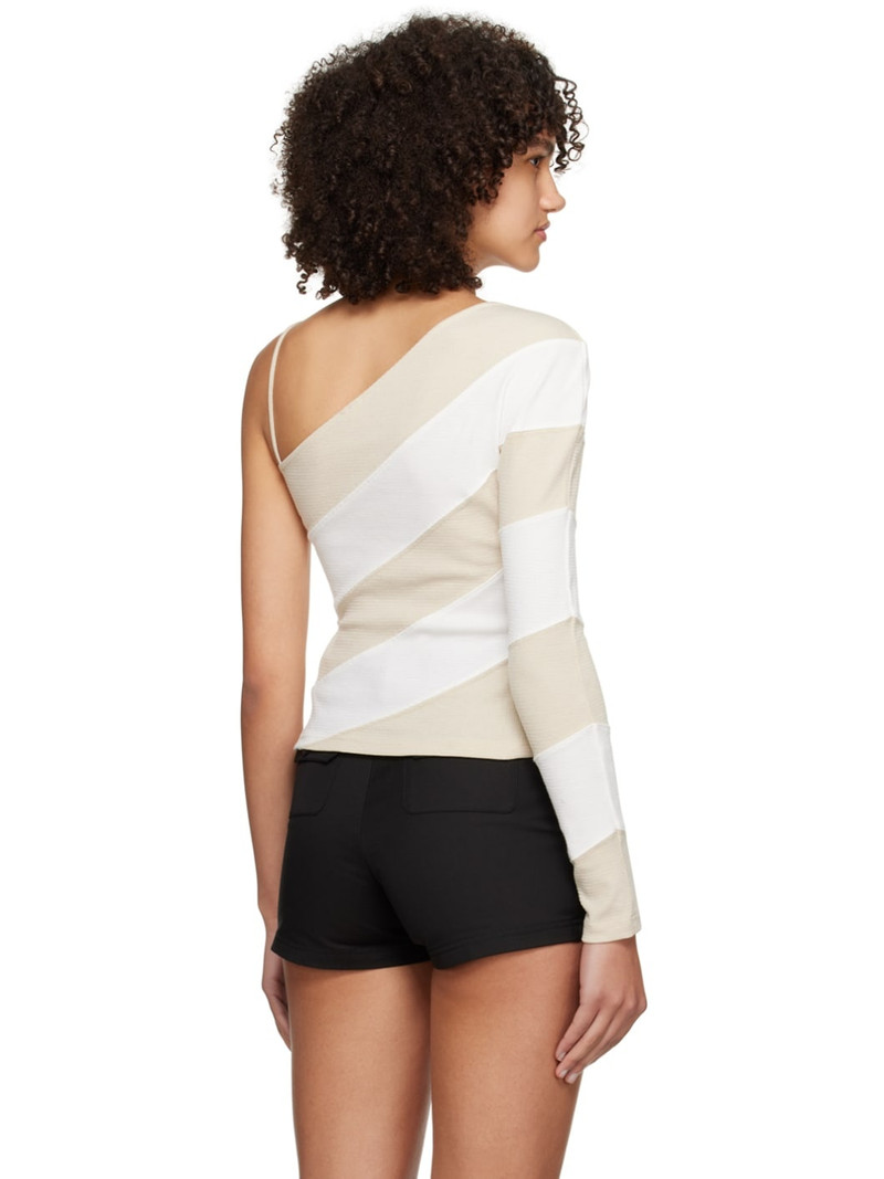 Beige & Off-White Oblique Long Sleeve T-Shirt 3