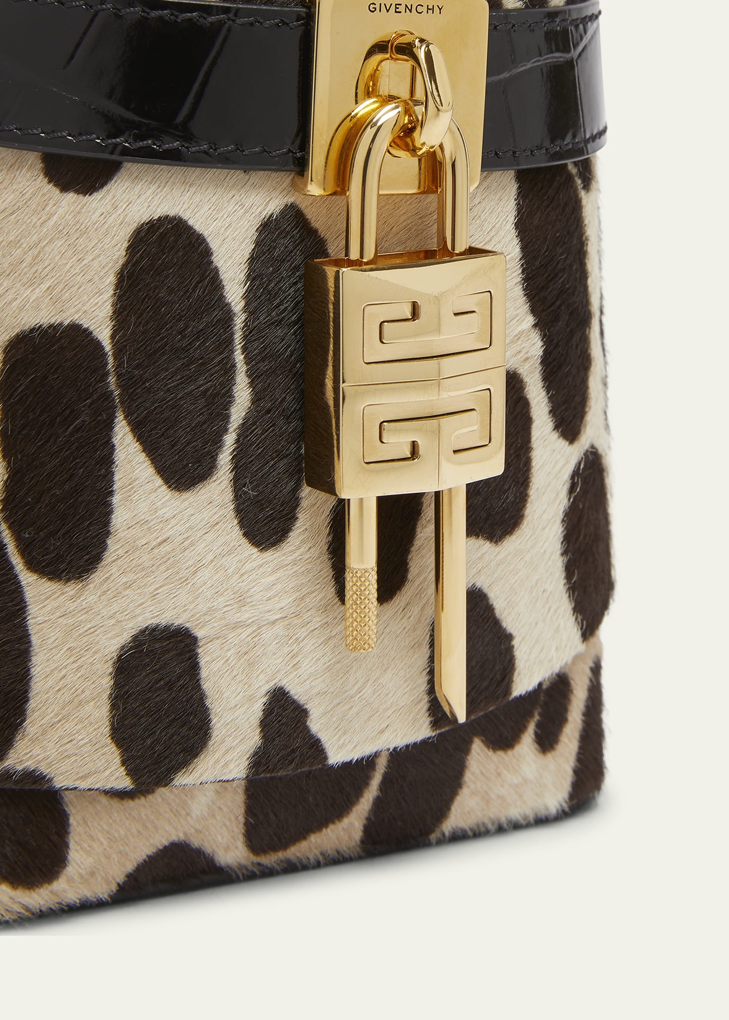 Shark Micro Lock Bucket Bag in Leopard Calf Hair - 5
