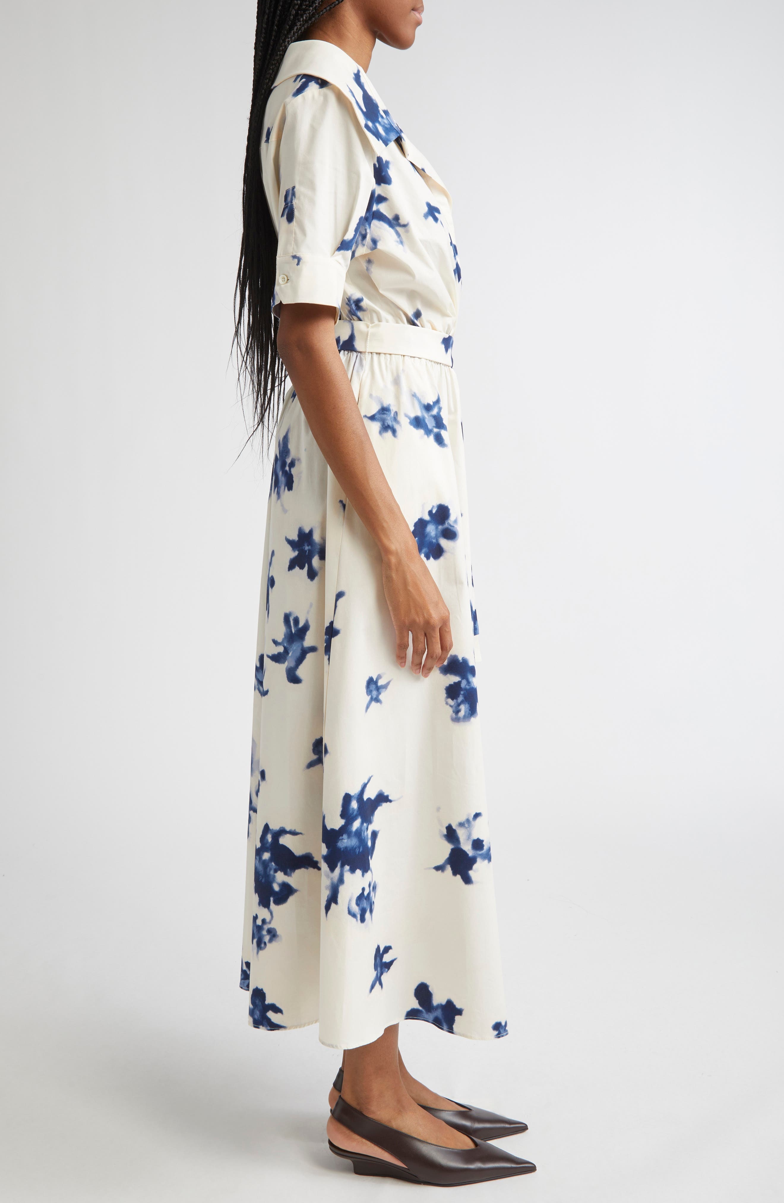 Altuzarra Lydia Floral Stretch Cotton Shirtdress in Berry Blue Flowers at Nordstrom - 3