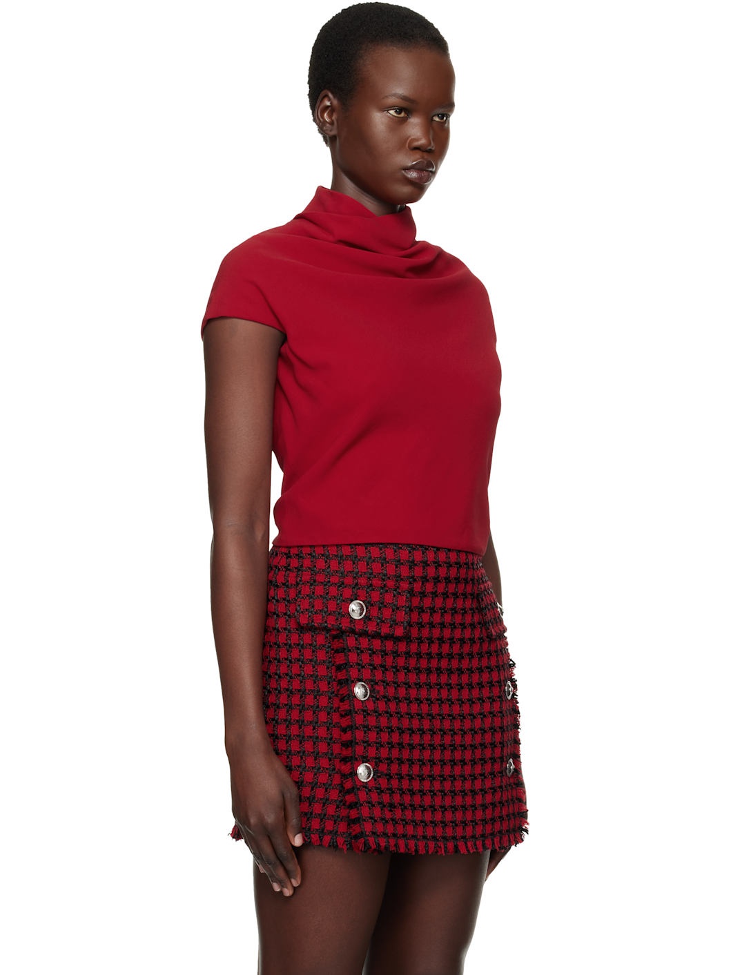 Red Cady Draped-Neck Top - 2