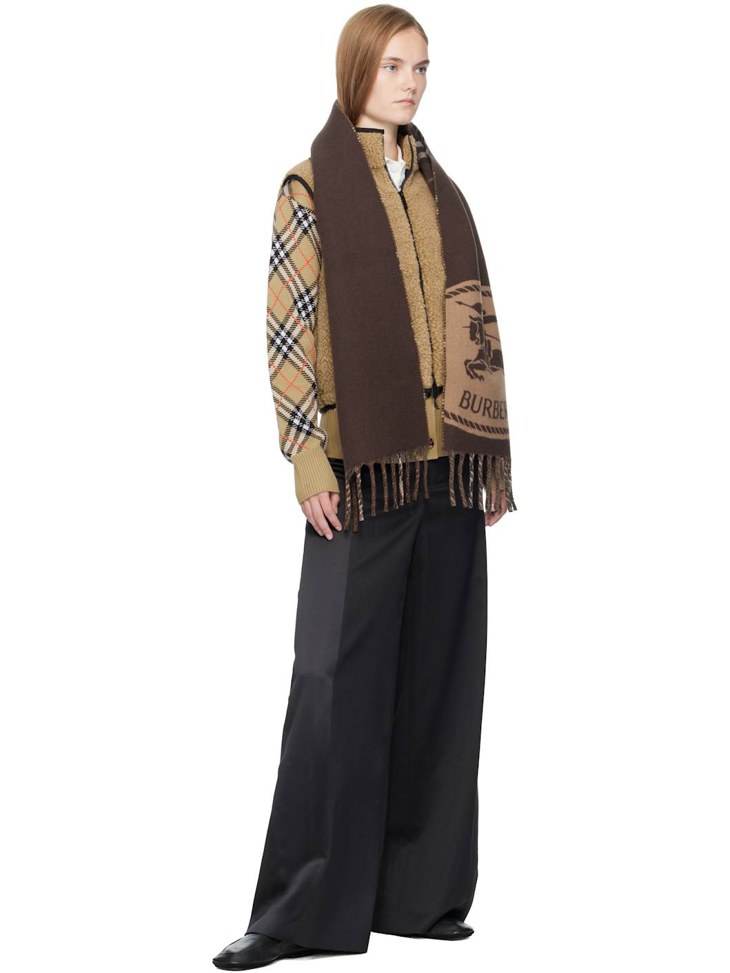Brown Reversible Knight Stamp Scarf - 3